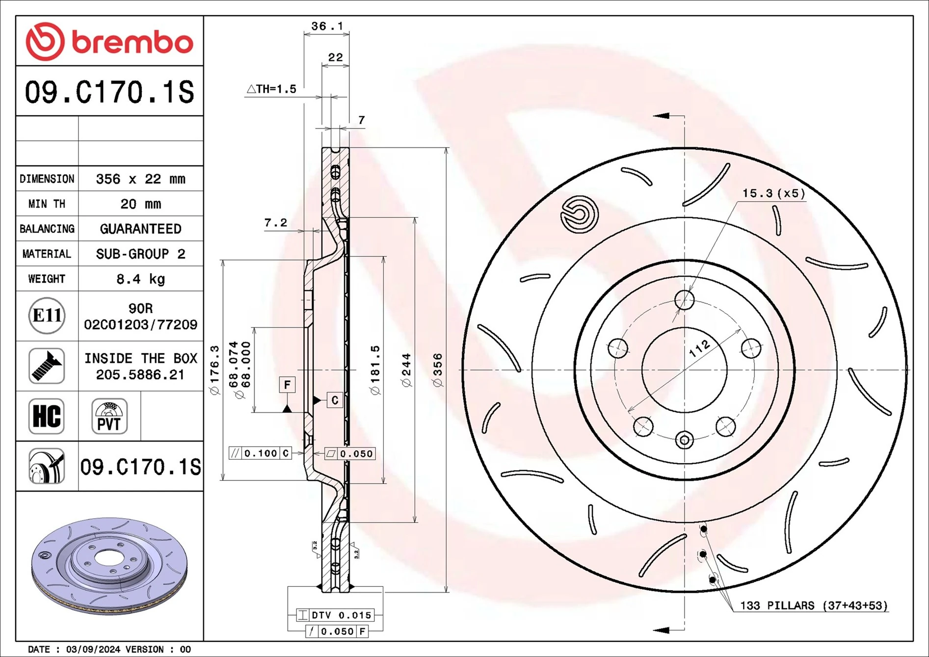 BREMBO féktárcsa - 09.C170.1S - TothCarparts