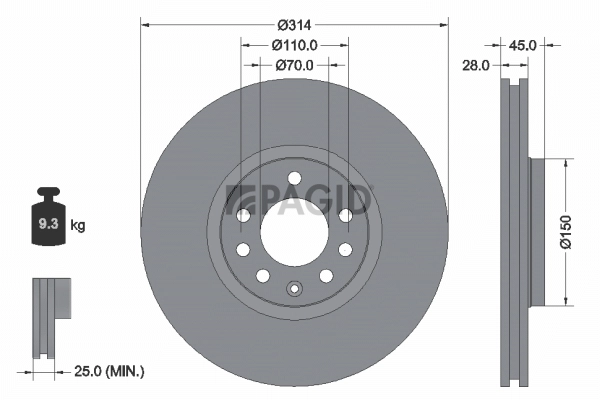 PAGID féktárcsa - 54188NC - TothCarparts