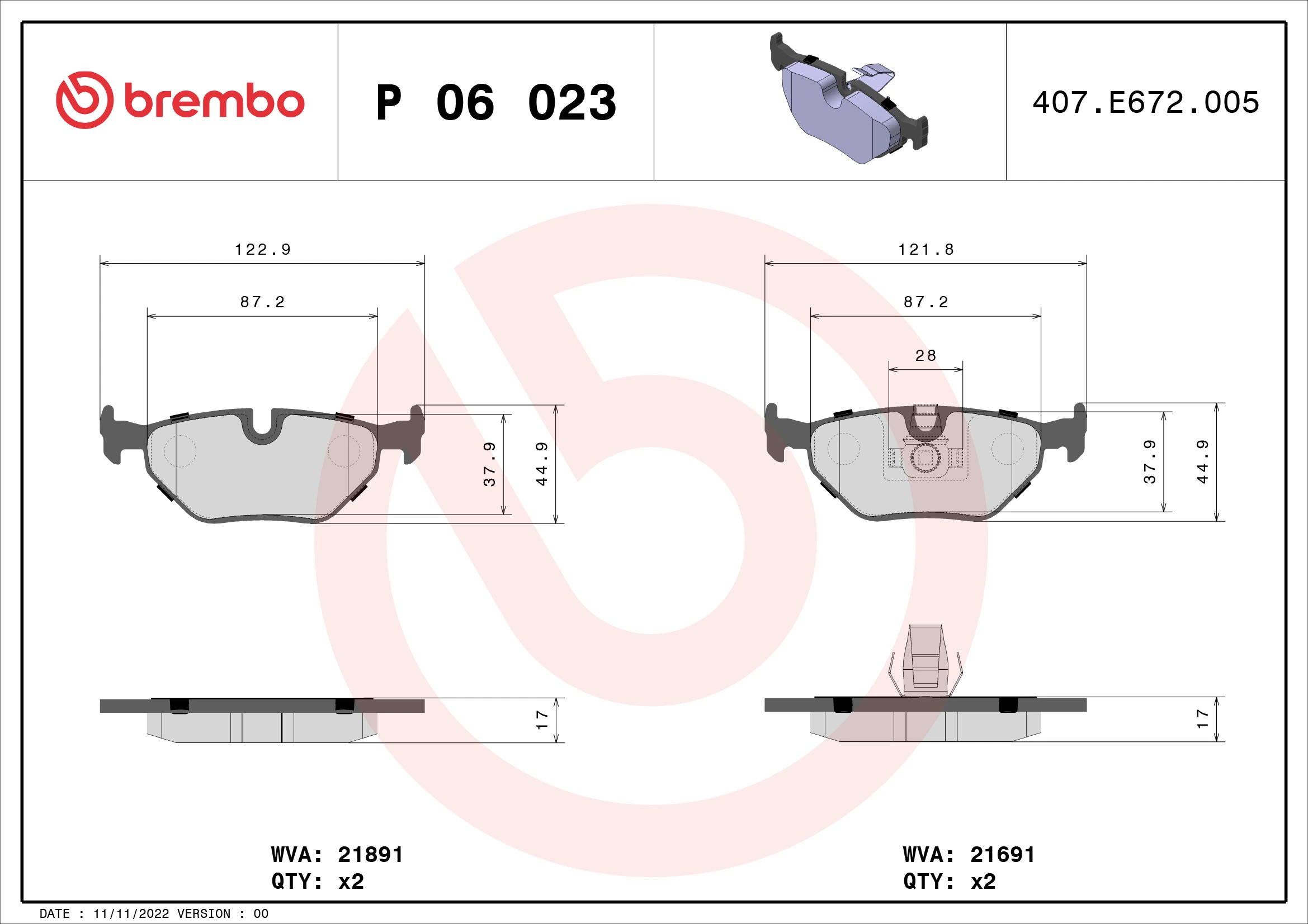 BREMBO fékbetétkészlet, tárcsafék - P 06 023 - TothCarparts