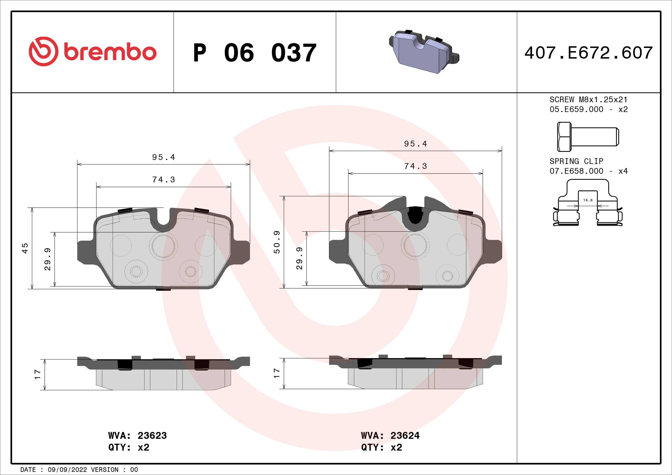 BREMBO fékbetétkészlet, tárcsafék - P 06 037X - TothCarparts