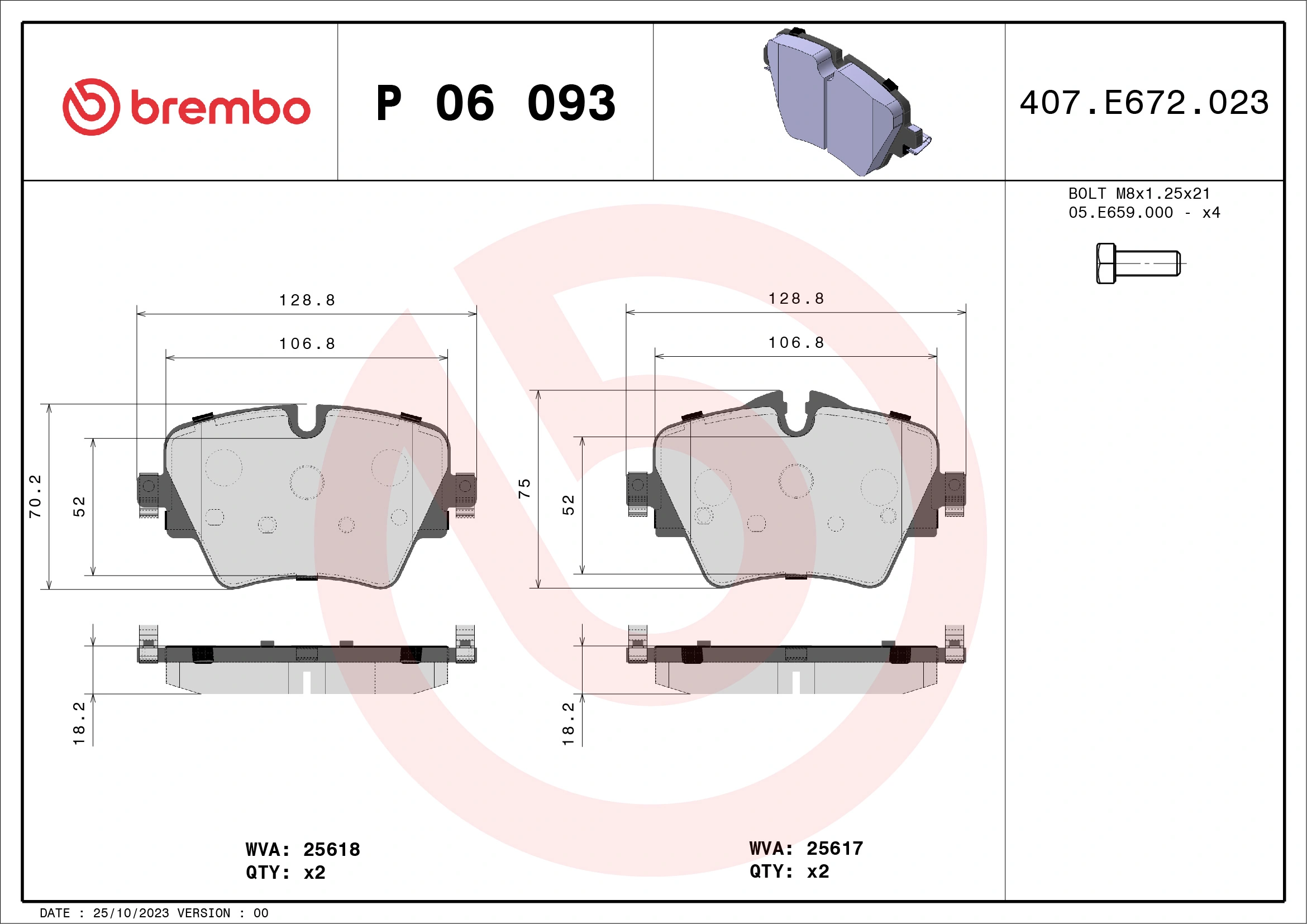 BREMBO fékbetétkészlet, tárcsafék - P 06 093 - TothCarparts