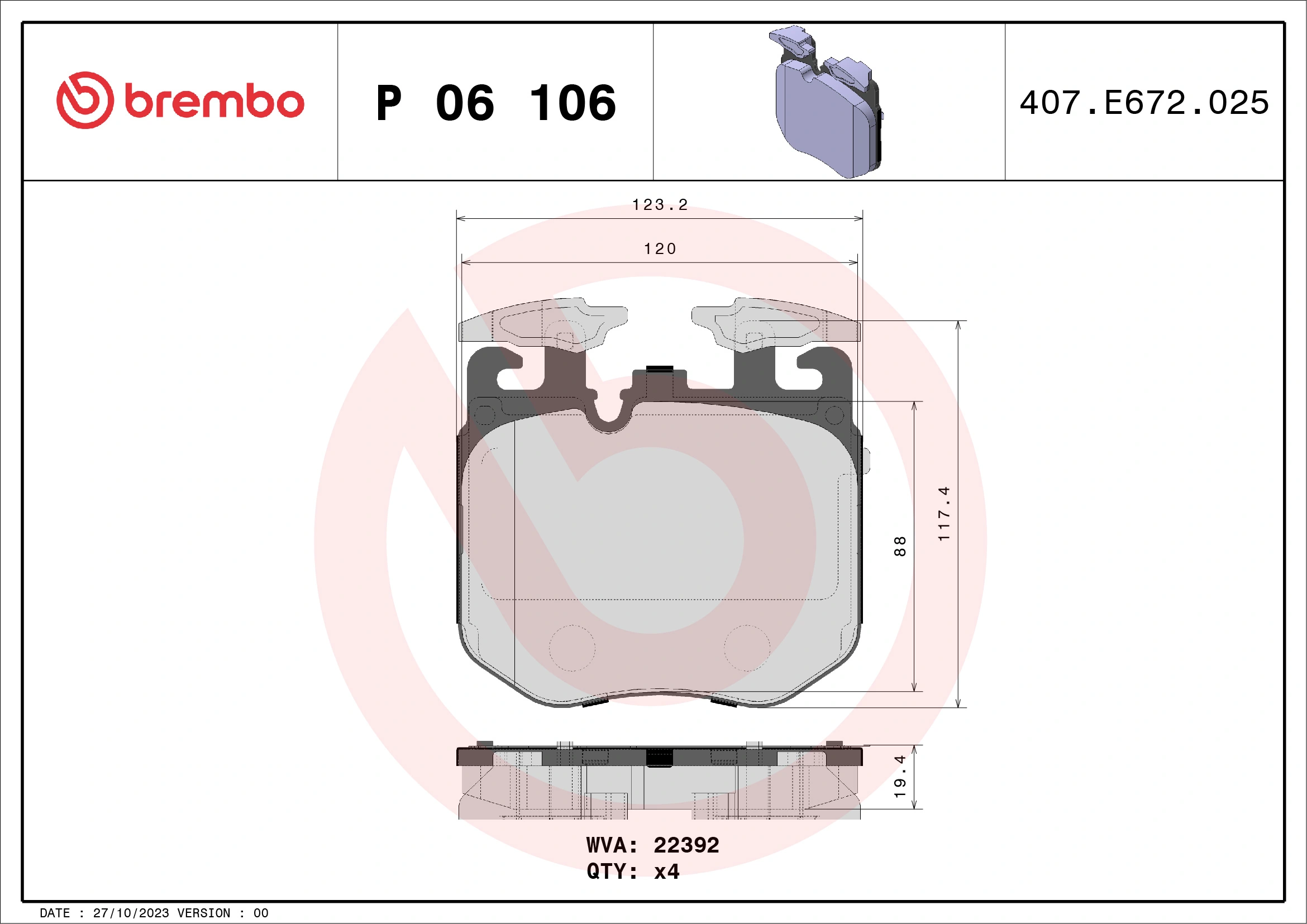 BREMBO fékbetétkészlet, tárcsafék - P 06 106 - TothCarparts