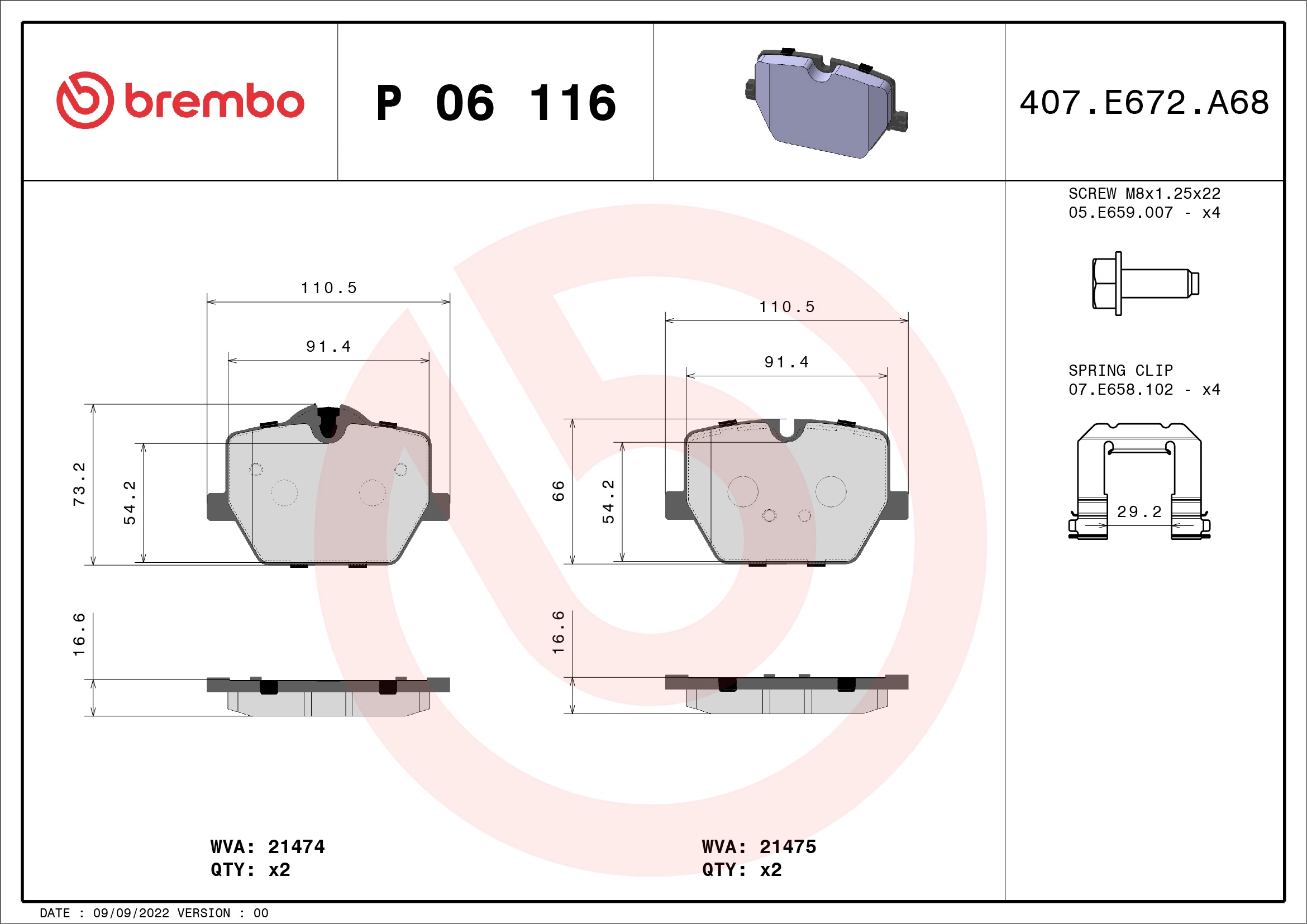 BREMBO fékbetétkészlet, tárcsafék - P 06 116 - TothCarparts