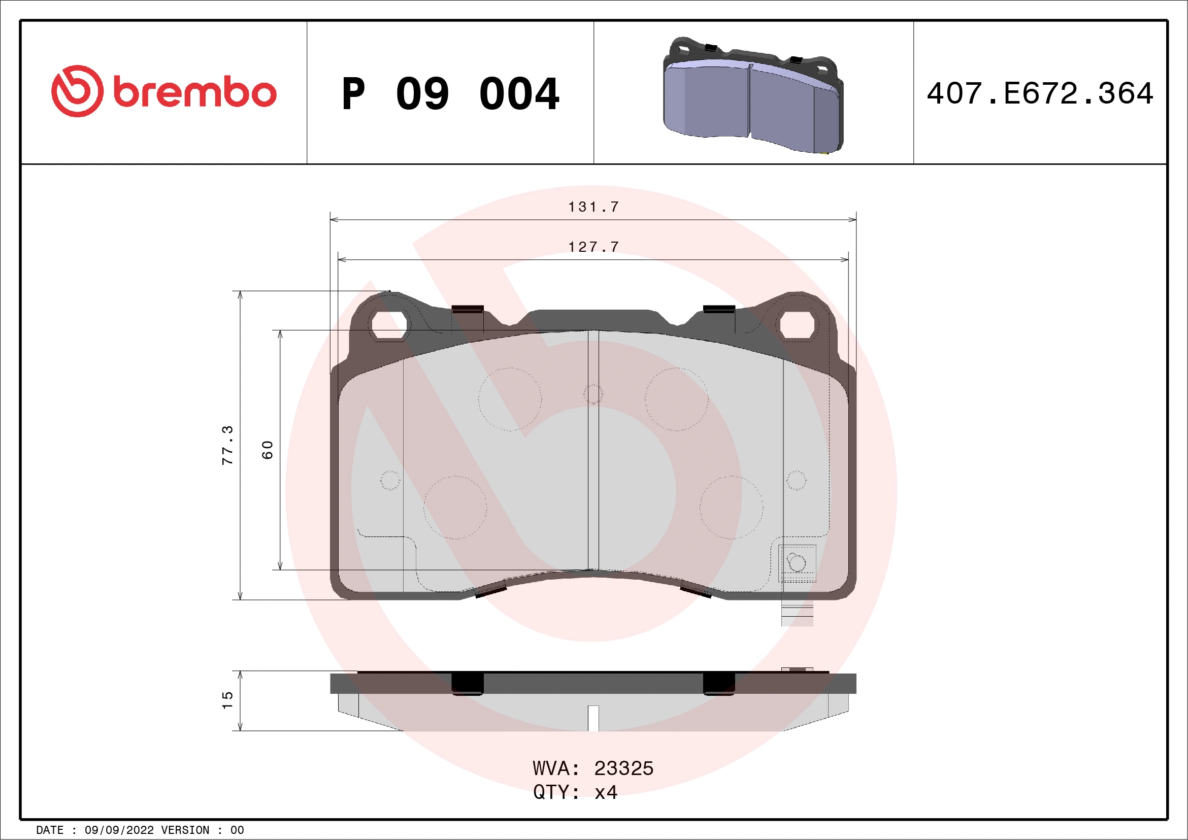 BREMBO fékbetétkészlet, tárcsafék - P 09 004 - TothCarparts