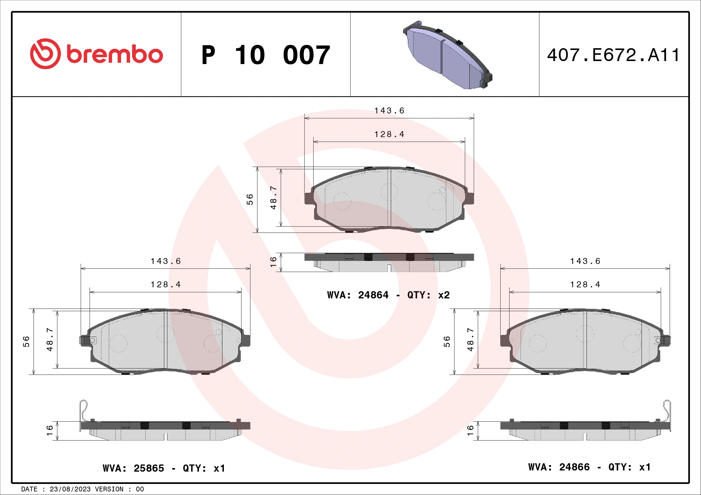 BREMBO fékbetétkészlet, tárcsafék - P 10 007 - TothCarparts