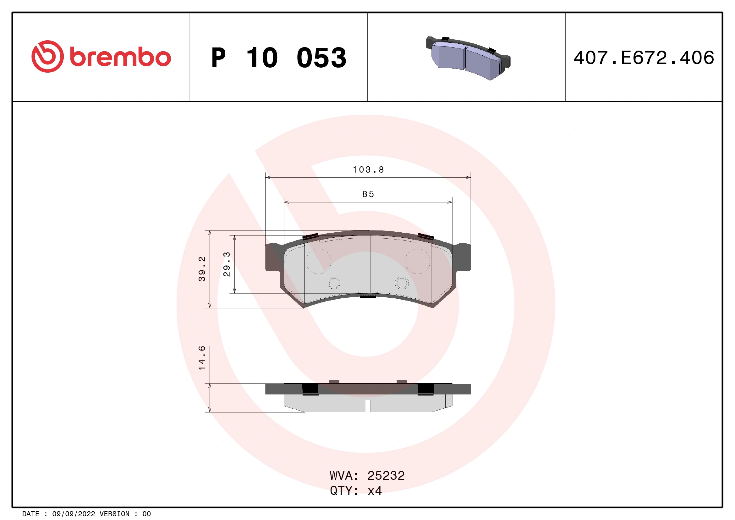 BREMBO fékbetétkészlet, tárcsafék - P 10 053 - TothCarparts