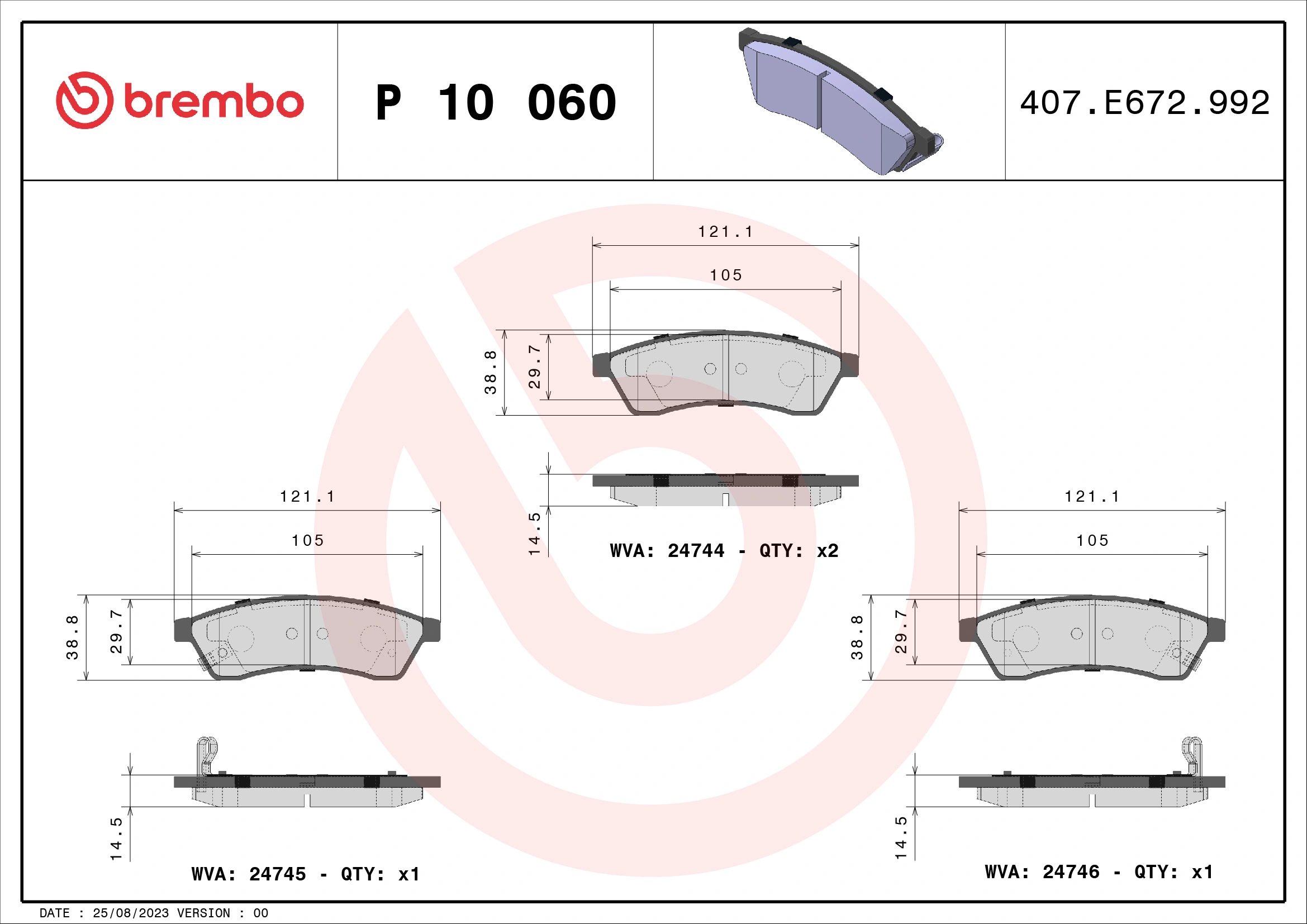 BREMBO fékbetétkészlet, tárcsafék - P 10 060 - TothCarparts