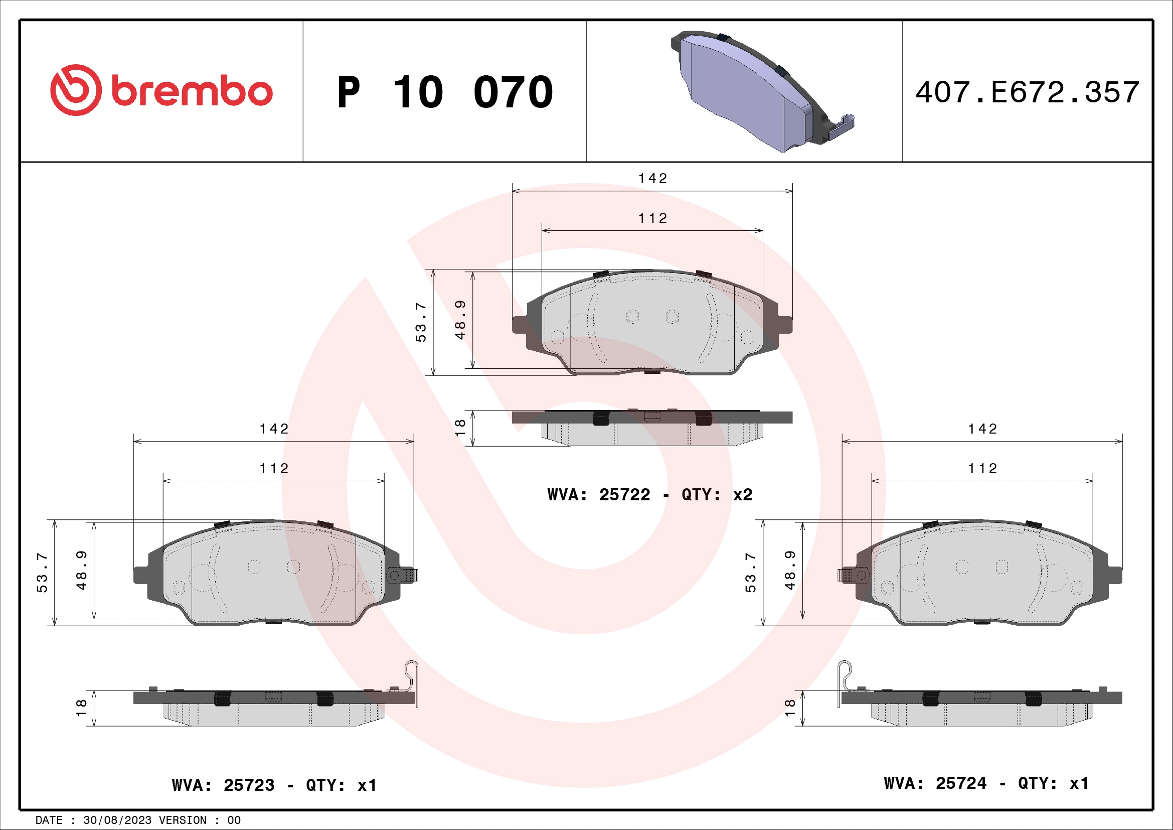 BREMBO fékbetétkészlet, tárcsafék - P 10 070 - TothCarparts