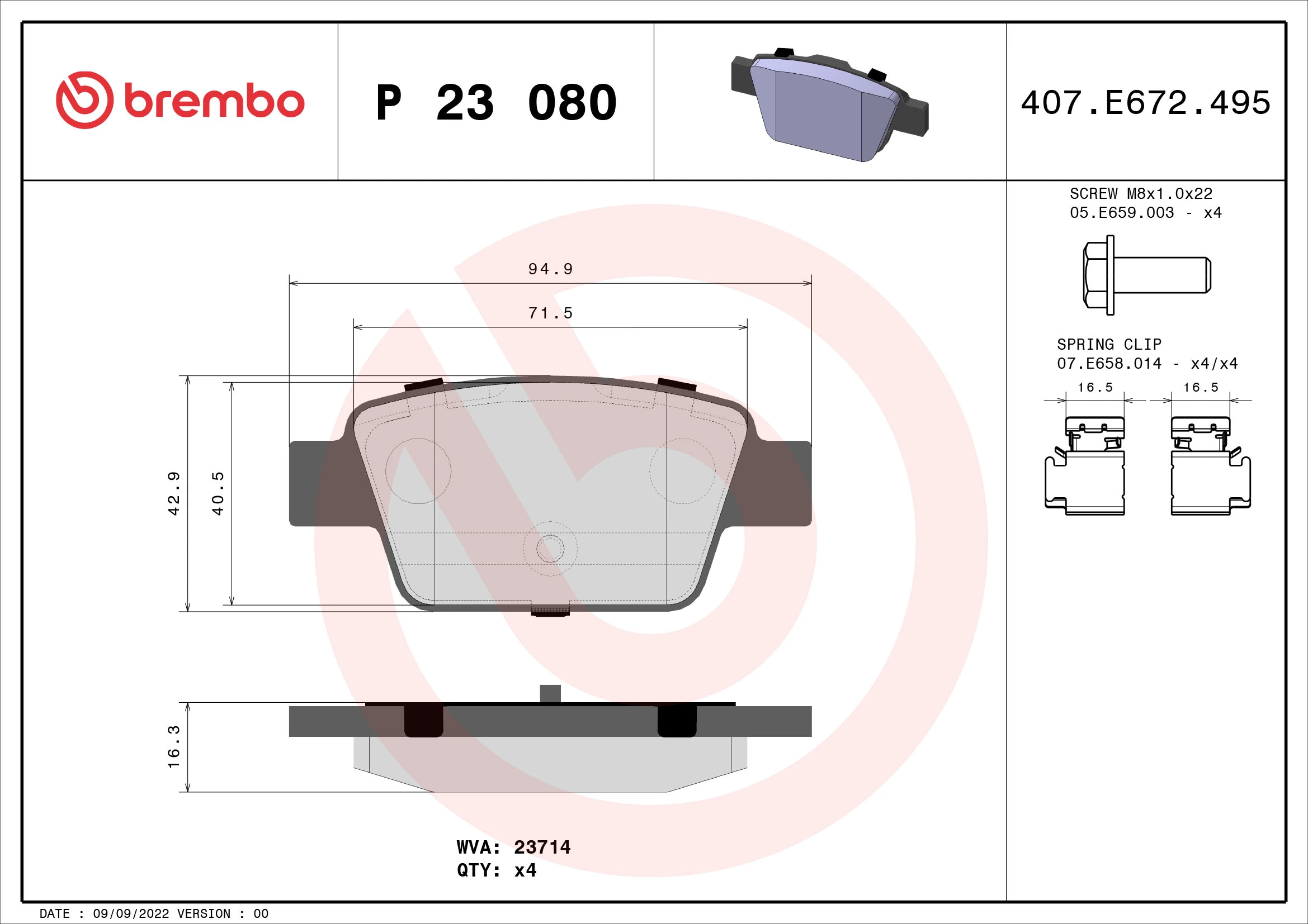 BREMBO fékbetétkészlet, tárcsafék - P 23 080 - TothCarparts