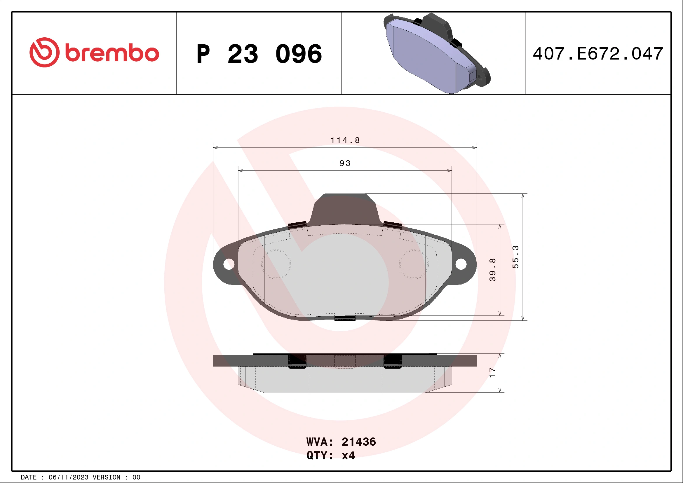 BREMBO fékbetétkészlet, tárcsafék - P 23 096 - TothCarparts
