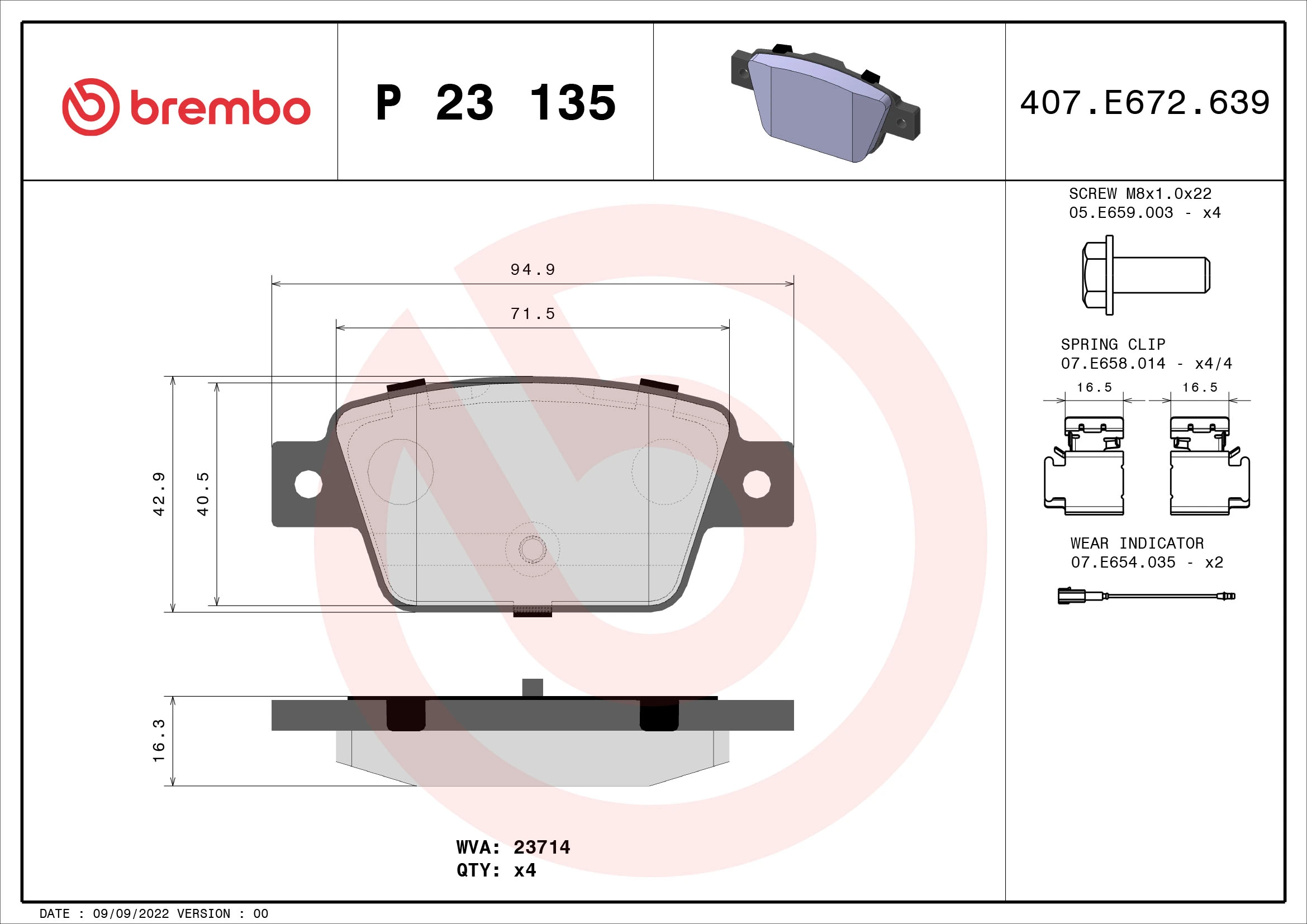 BREMBO fékbetétkészlet, tárcsafék - P 23 135 - TothCarparts