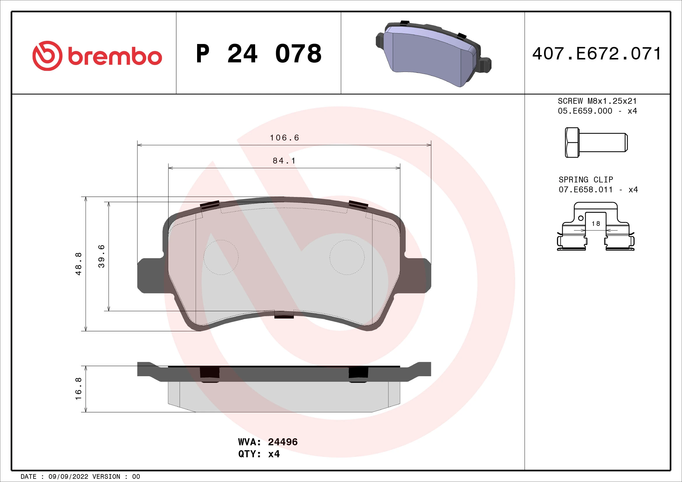 BREMBO fékbetétkészlet, tárcsafék - P 24 078X - TothCarparts