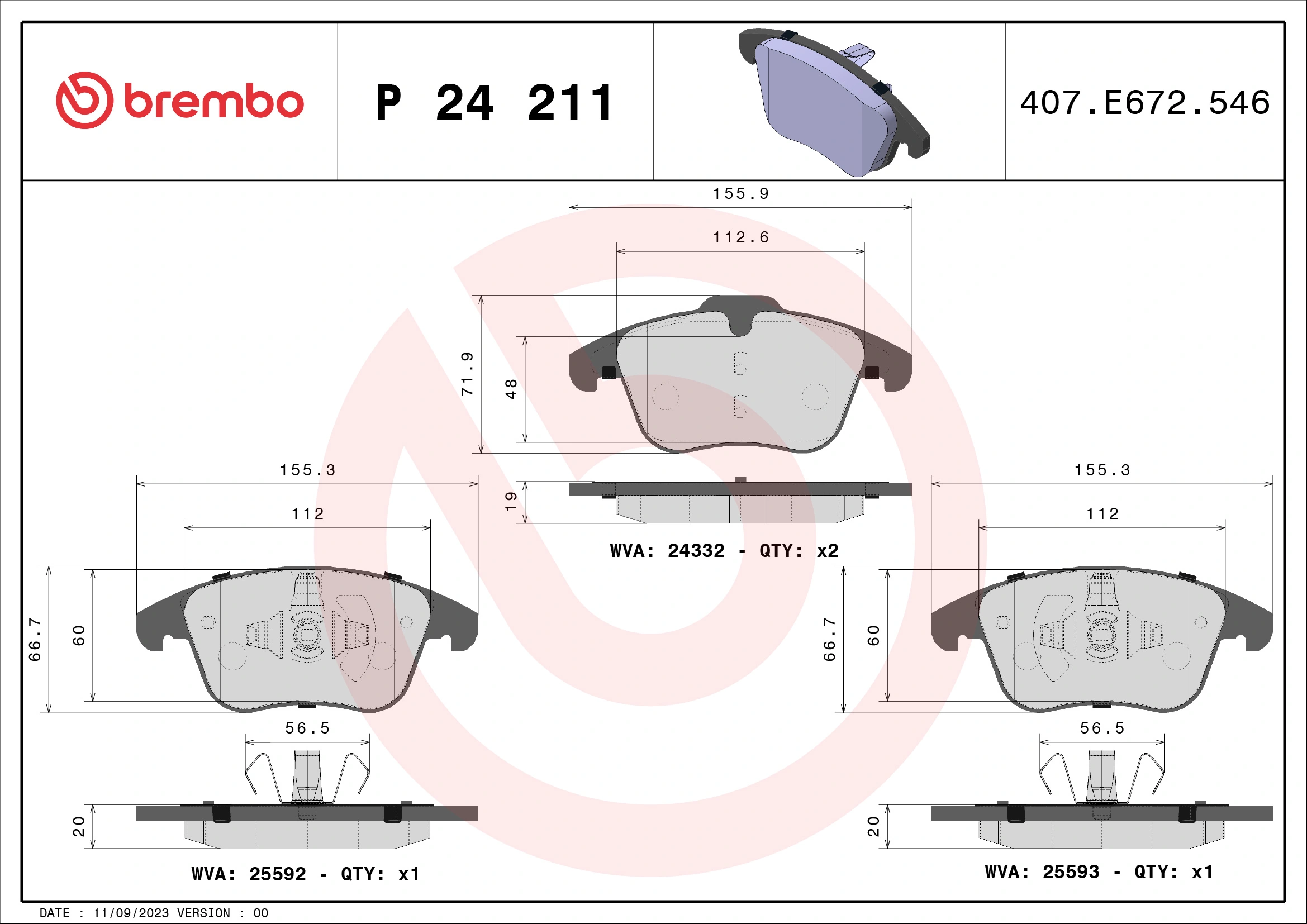 BREMBO fékbetétkészlet, tárcsafék - P 24 211 - TothCarparts