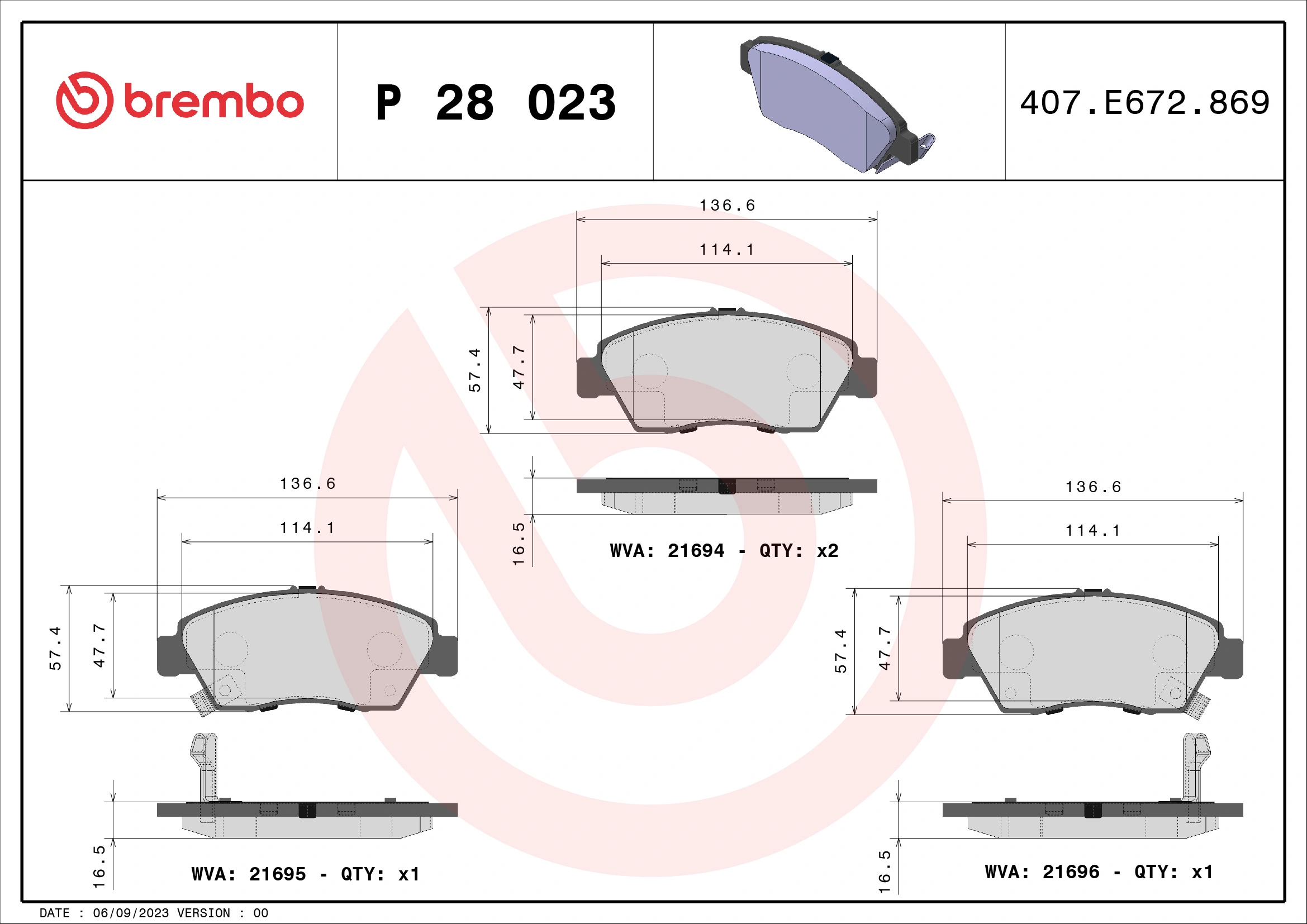BREMBO fékbetétkészlet, tárcsafék - P 28 023 - TothCarparts
