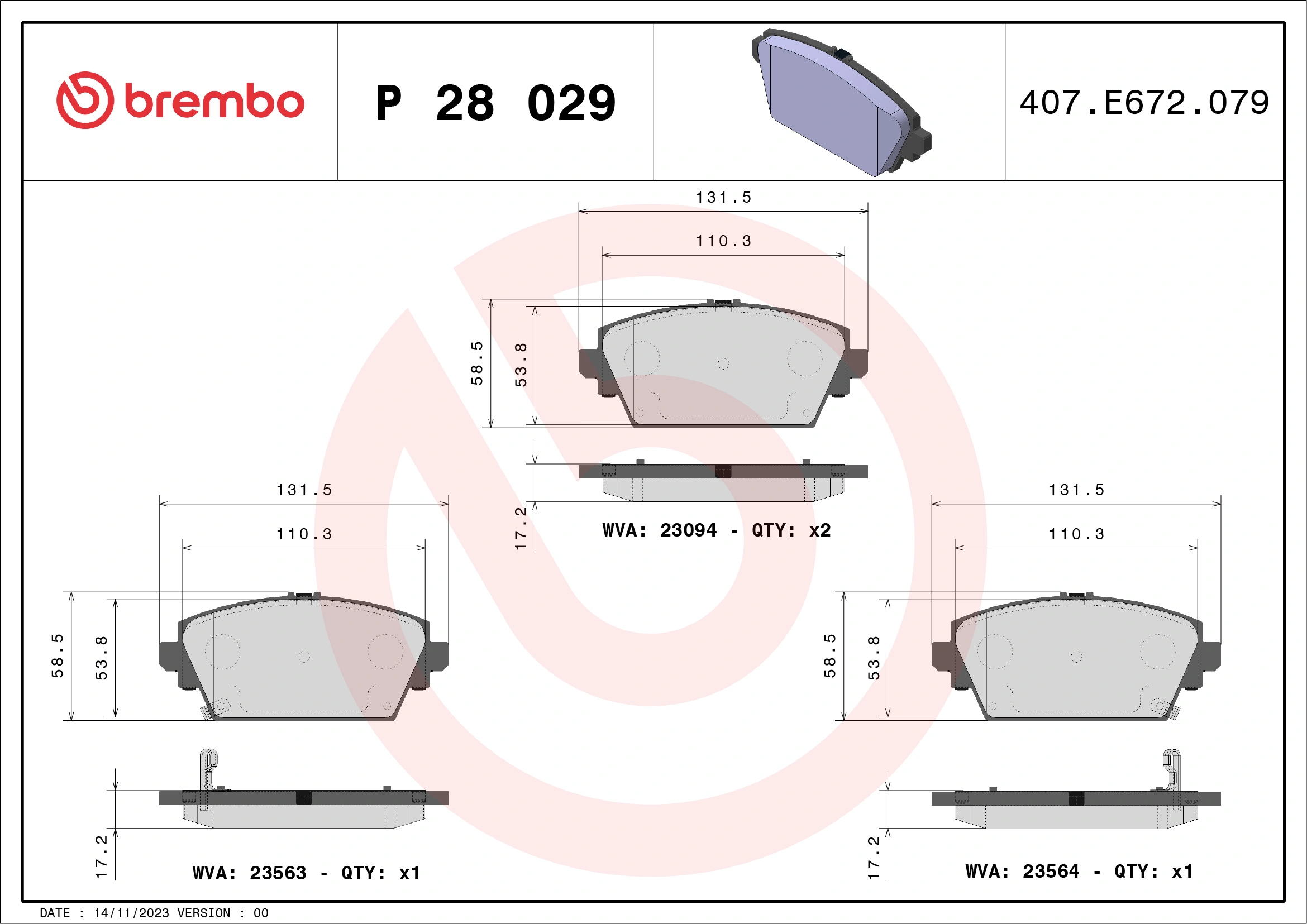 BREMBO fékbetétkészlet, tárcsafék - P 28 029 - TothCarparts