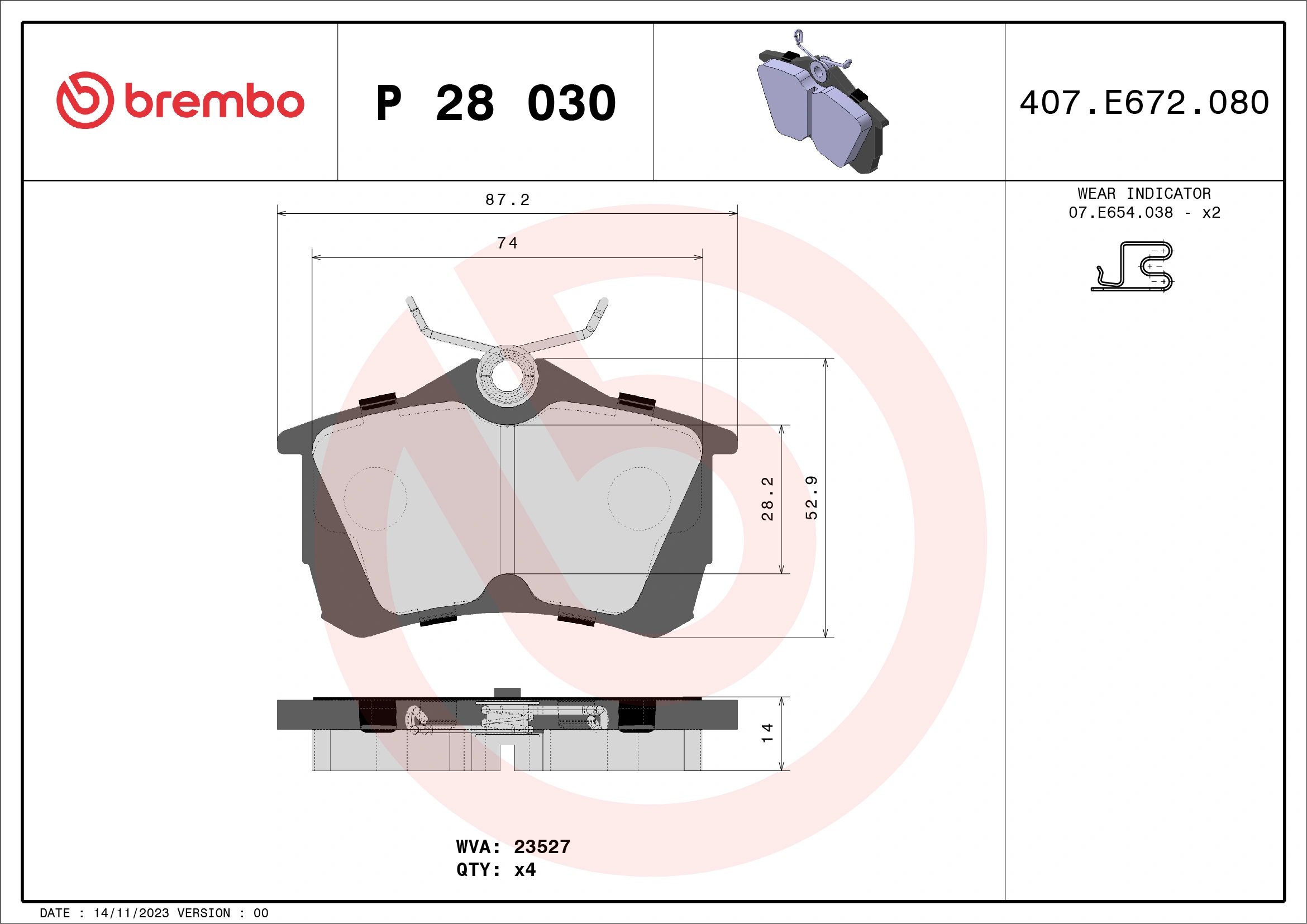 BREMBO fékbetétkészlet, tárcsafék - P 28 030 - TothCarparts