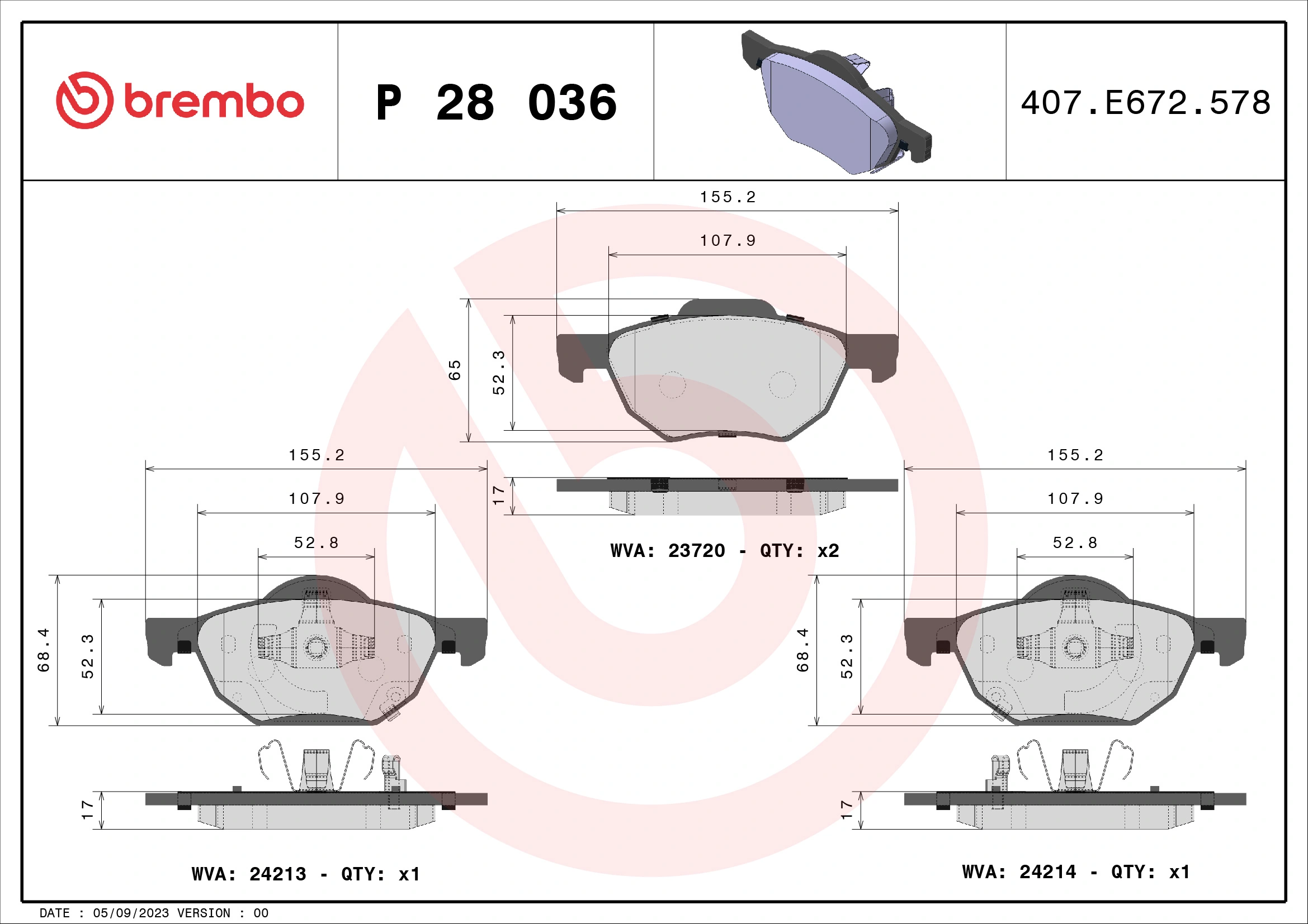 BREMBO fékbetétkészlet, tárcsafék - P 28 036 - TothCarparts