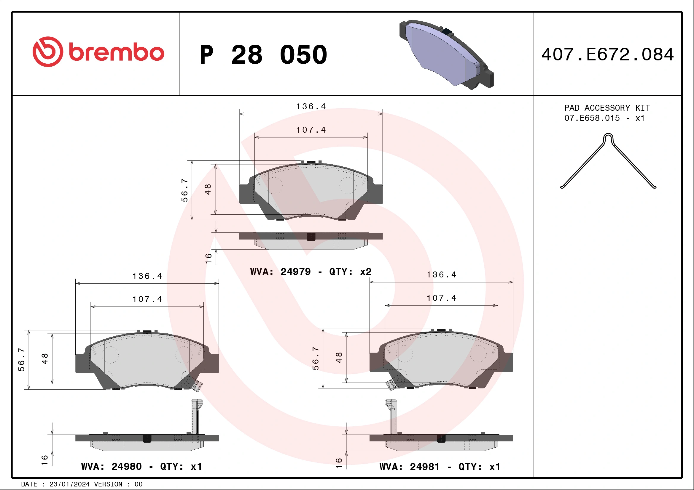 BREMBO fékbetétkészlet, tárcsafék - P 28 050 - TothCarparts