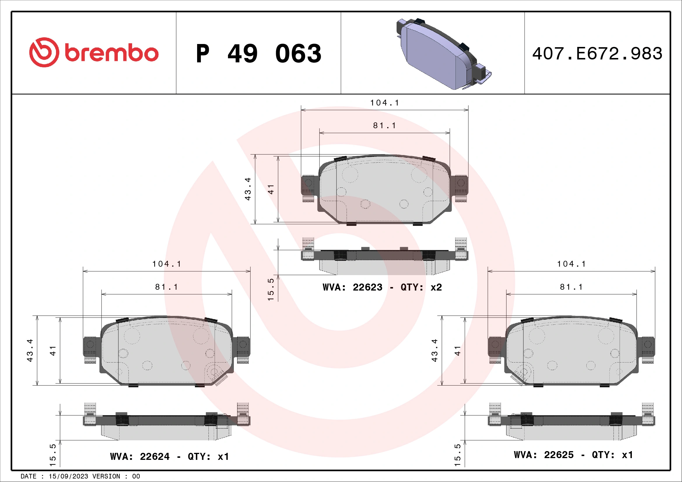 BREMBO fékbetétkészlet, tárcsafék - P 49 063 - TothCarparts