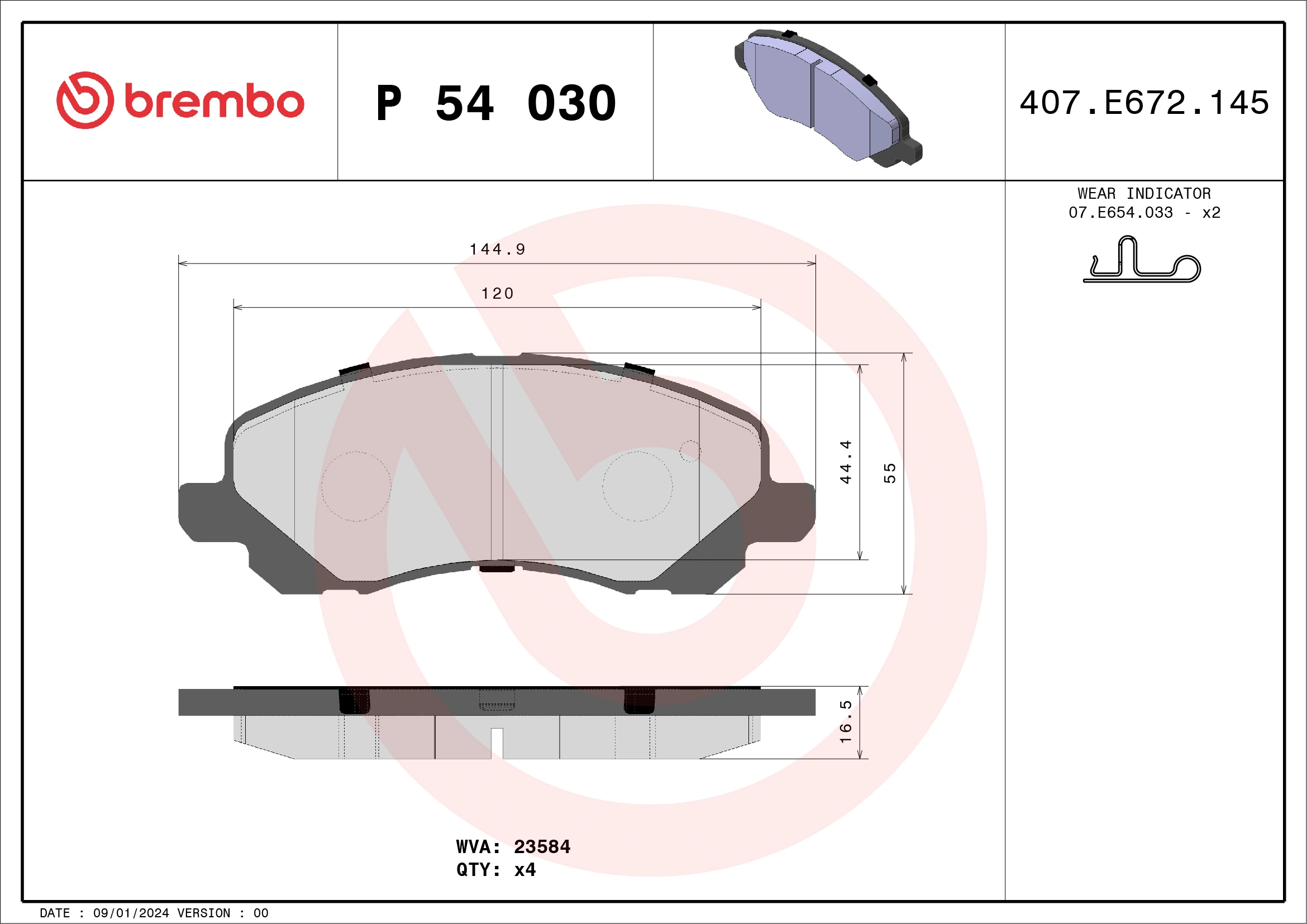 BREMBO fékbetétkészlet, tárcsafék - P 54 030 - TothCarparts