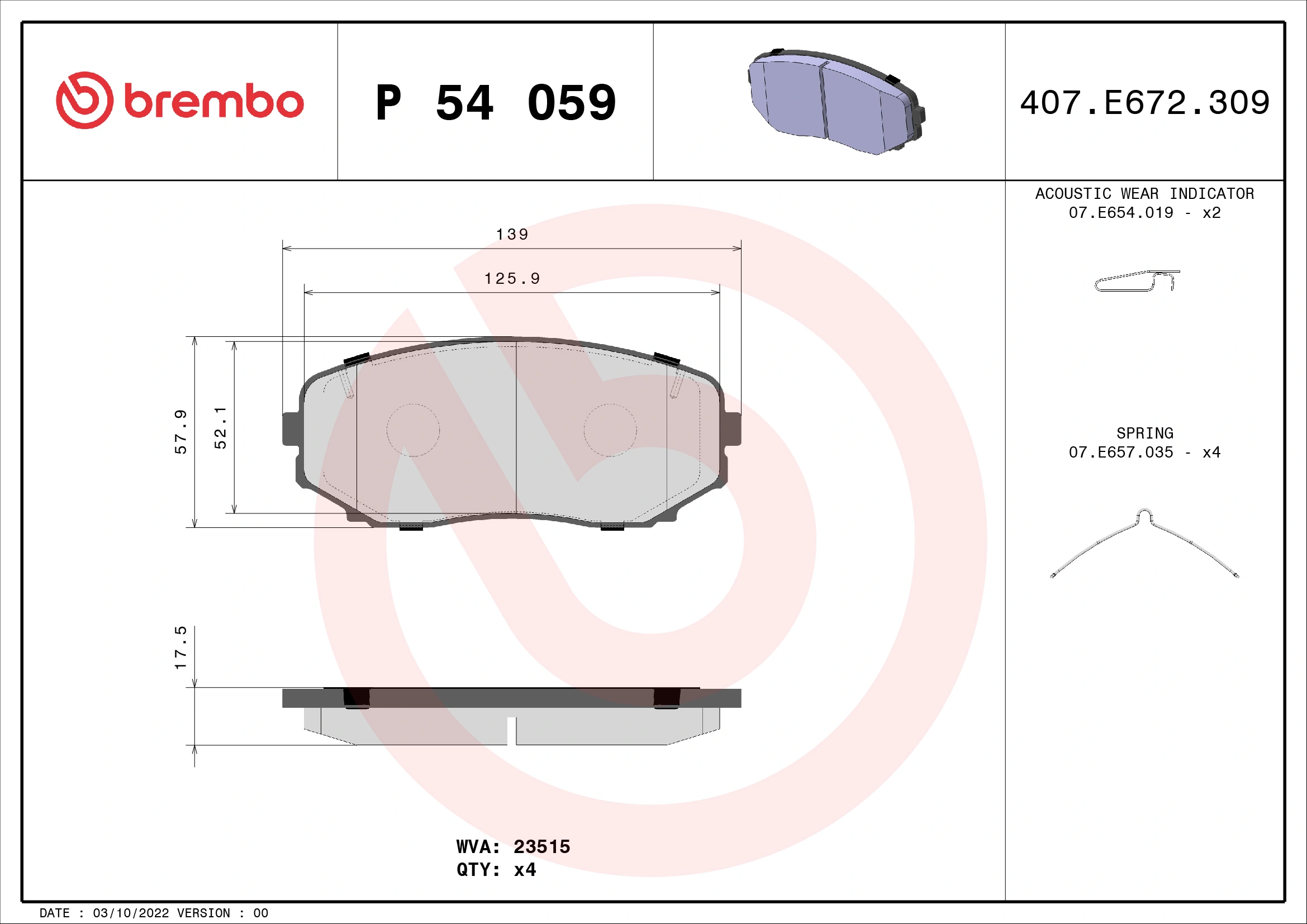 BREMBO fékbetétkészlet, tárcsafék - P 54 059 - TothCarparts