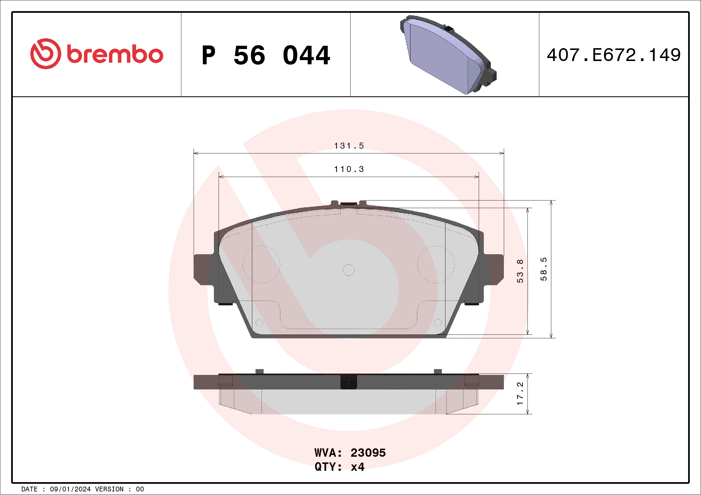 BREMBO fékbetétkészlet, tárcsafék - P 56 044 - TothCarparts