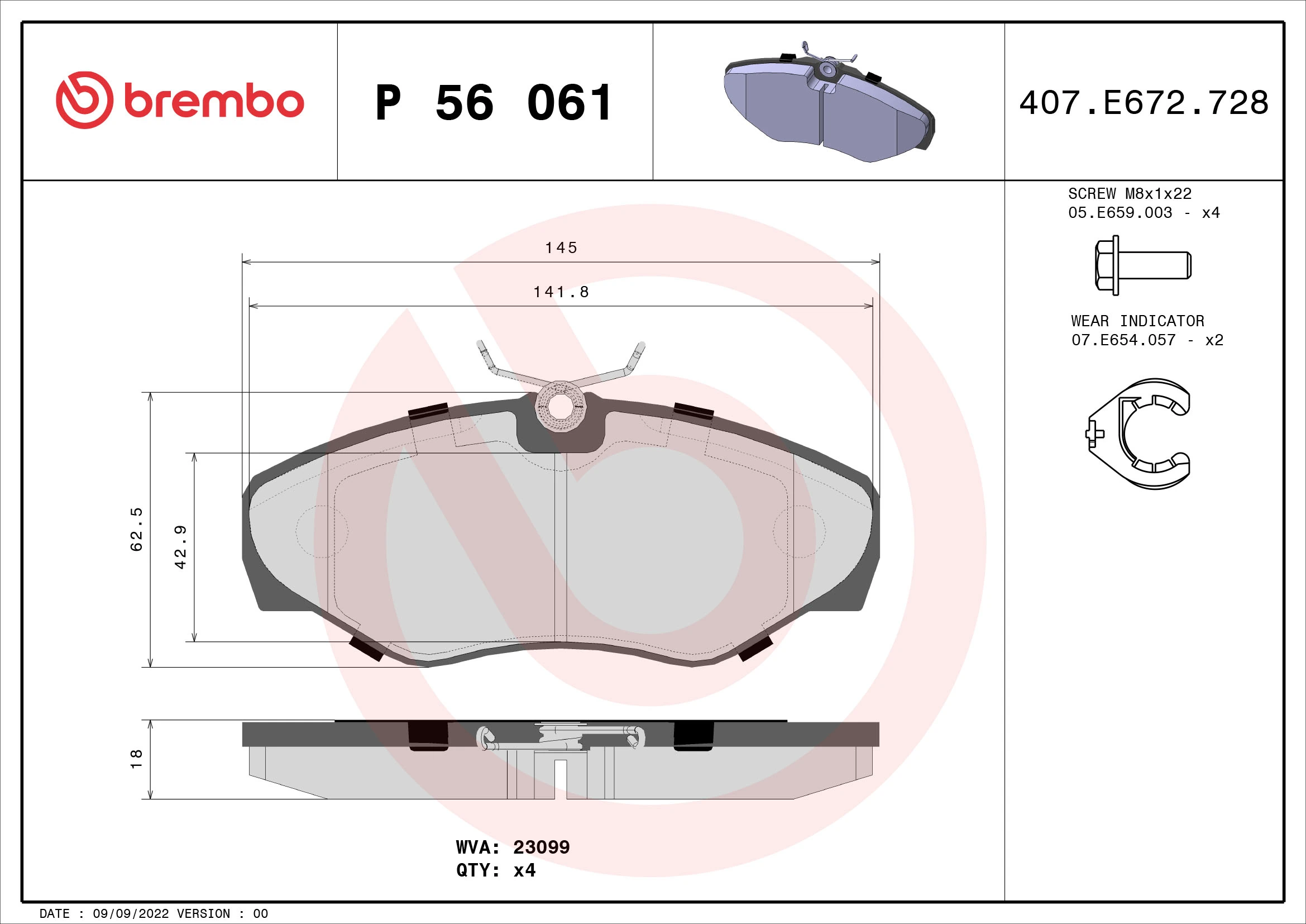 BREMBO fékbetétkészlet, tárcsafék - P 56 061 - TothCarparts