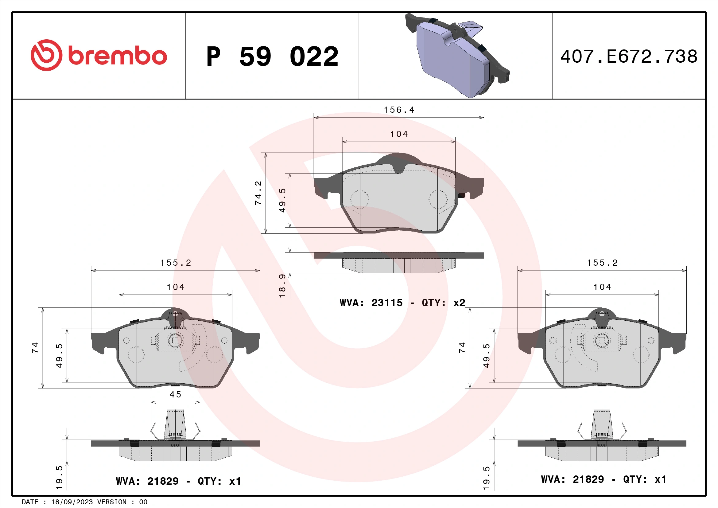 BREMBO fékbetétkészlet, tárcsafék - P 59 022 - TothCarparts