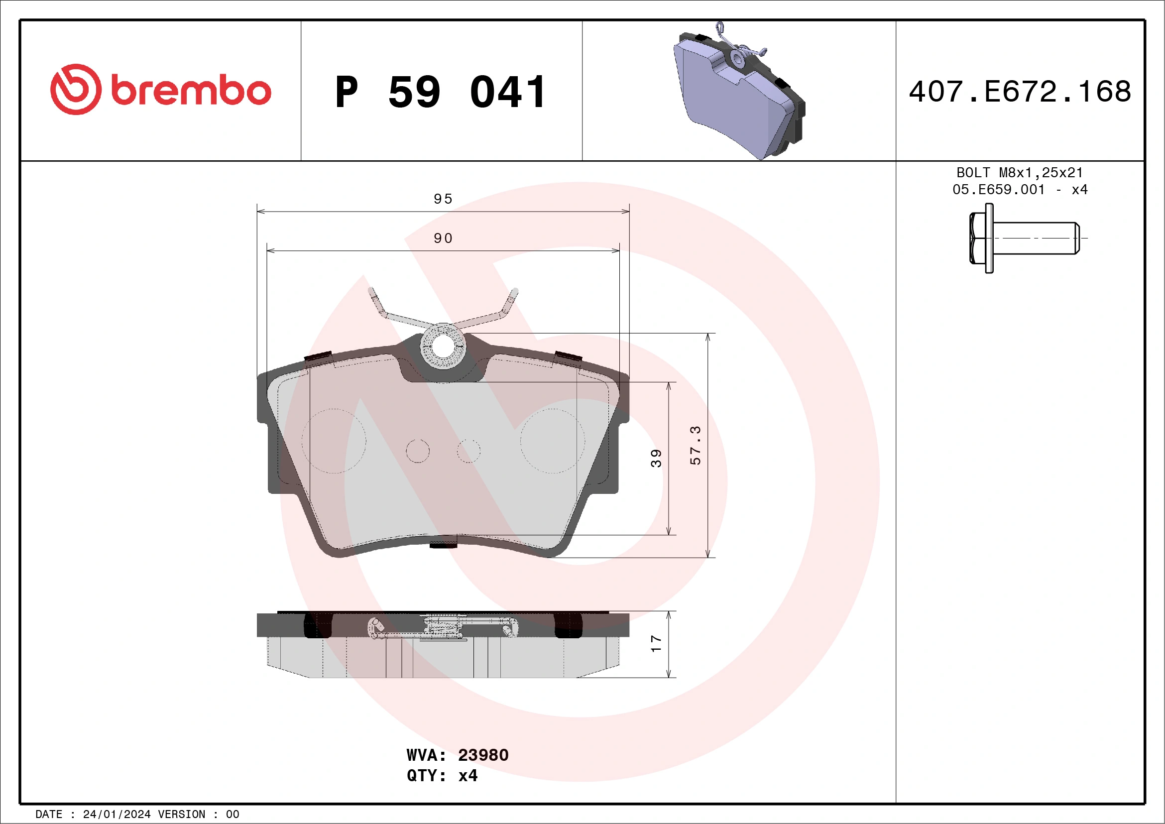 BREMBO fékbetétkészlet, tárcsafék - P 59 041 - TothCarparts
