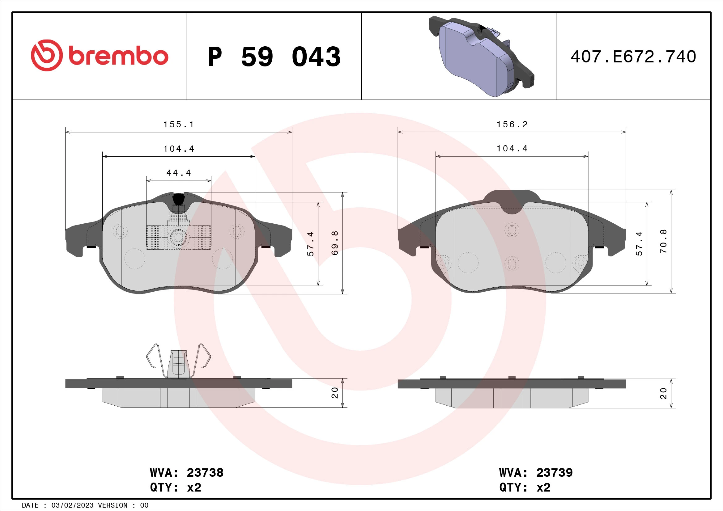 BREMBO fékbetétkészlet, tárcsafék - P 59 043 - TothCarparts