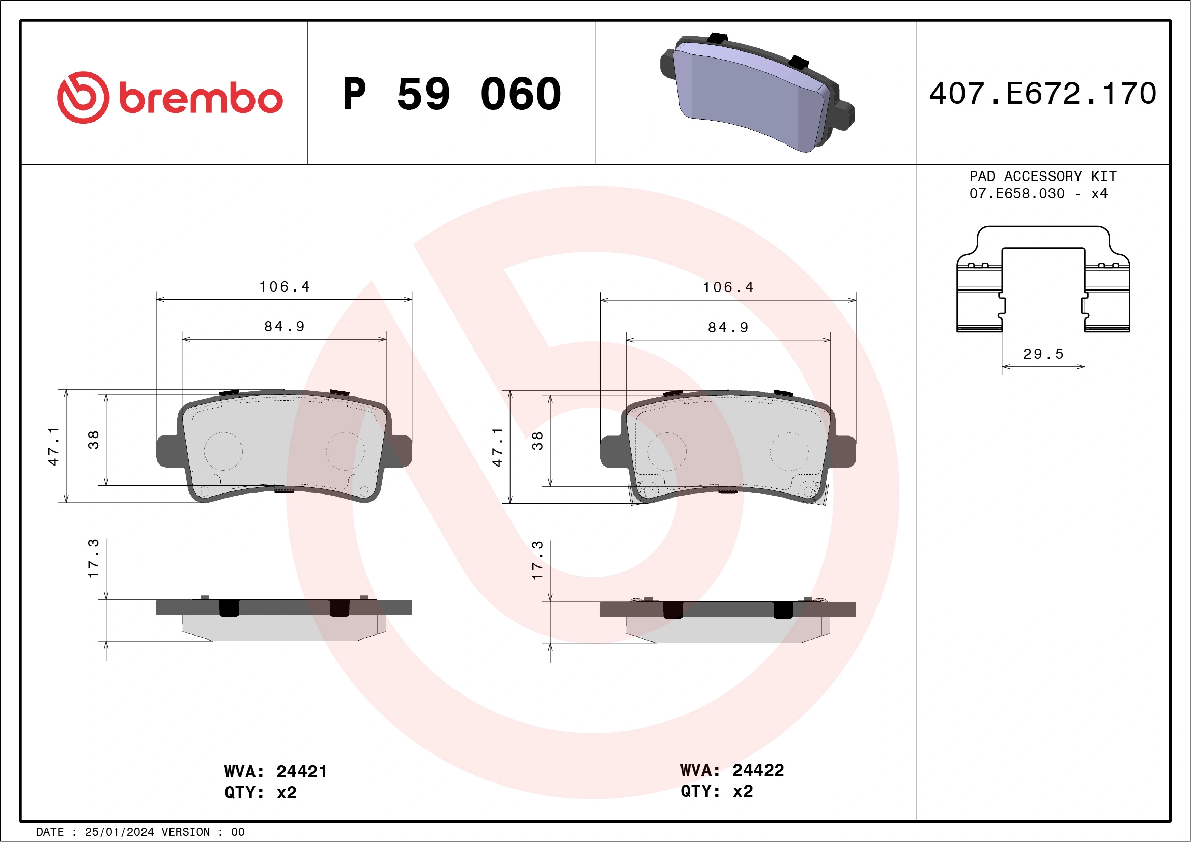 BREMBO fékbetétkészlet, tárcsafék - P 59 060 - TothCarparts