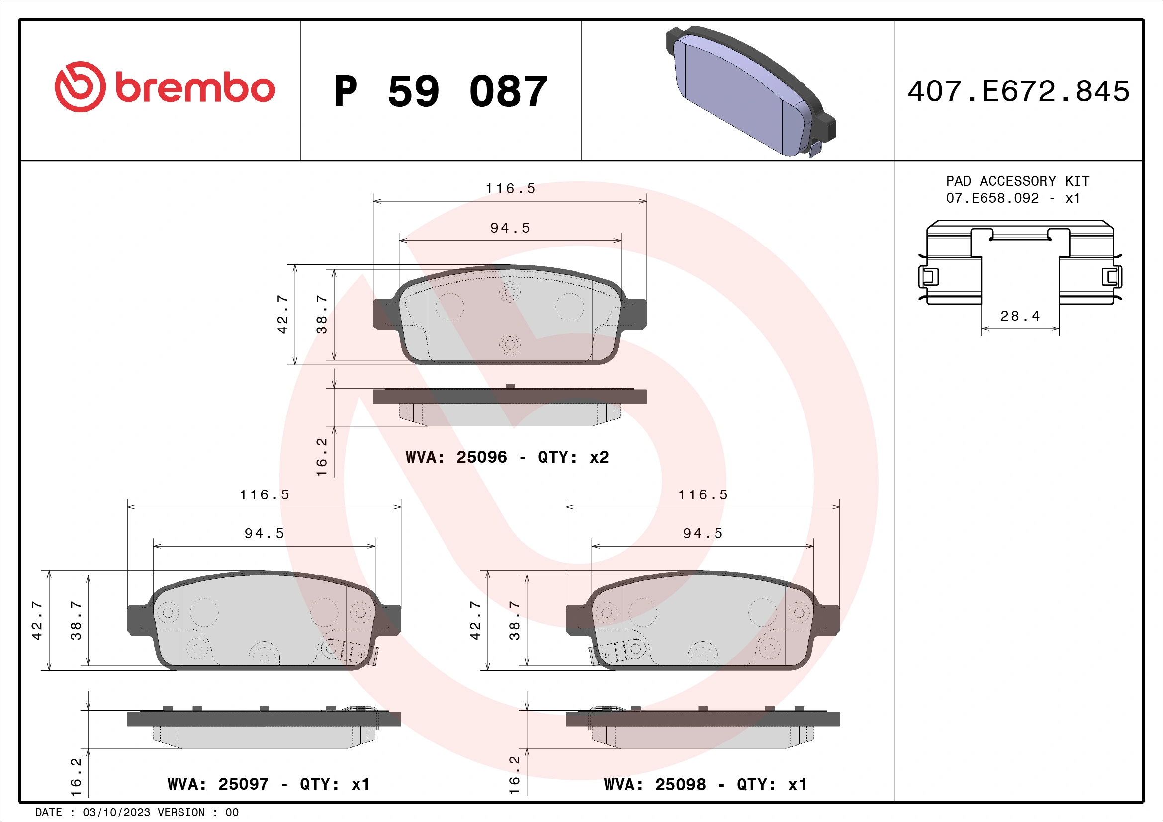 BREMBO fékbetétkészlet, tárcsafék - P 59 087 - TothCarparts