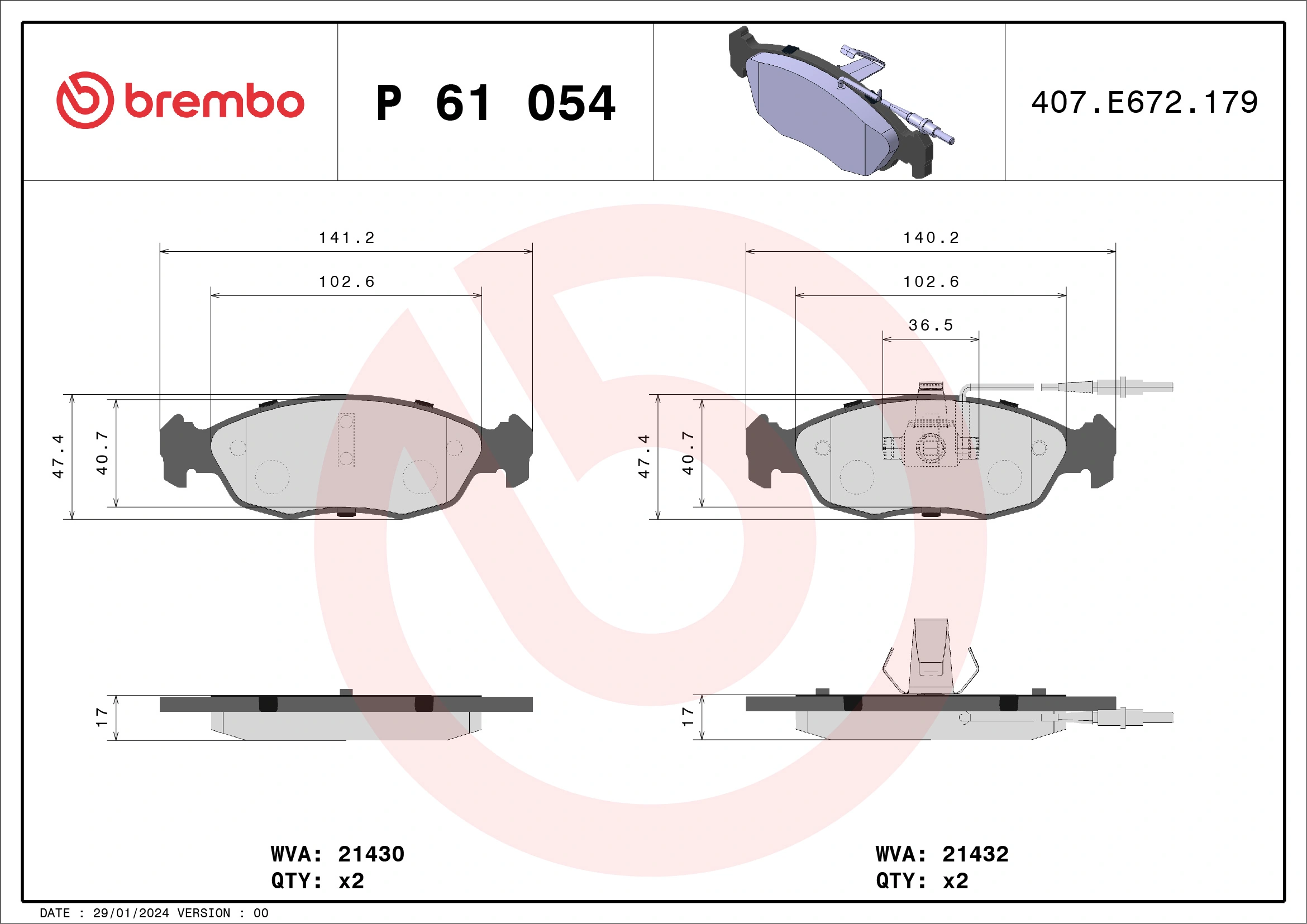 BREMBO fékbetétkészlet, tárcsafék - P 61 054 - TothCarparts