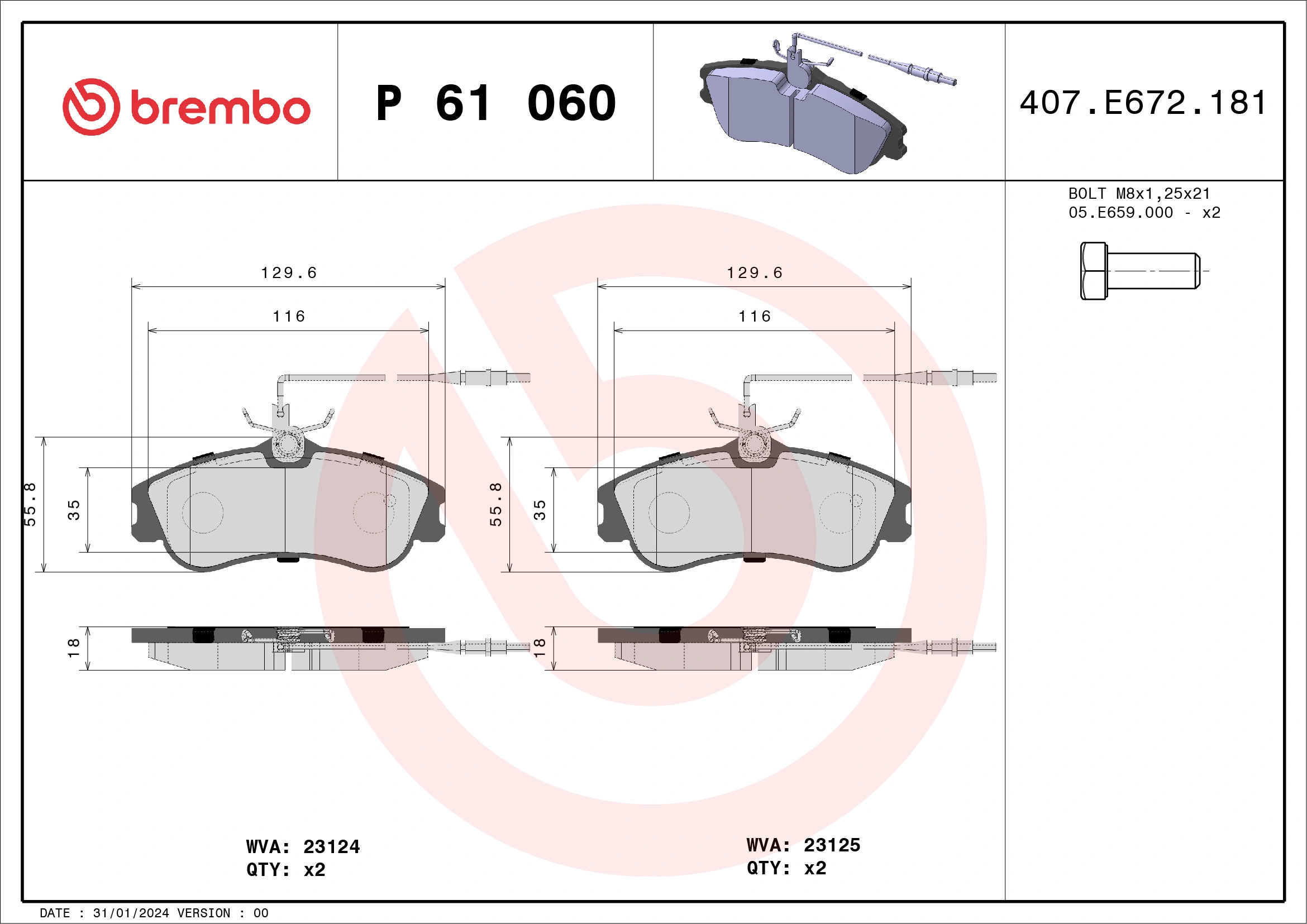 BREMBO fékbetétkészlet, tárcsafék - P 61 060 - TothCarparts