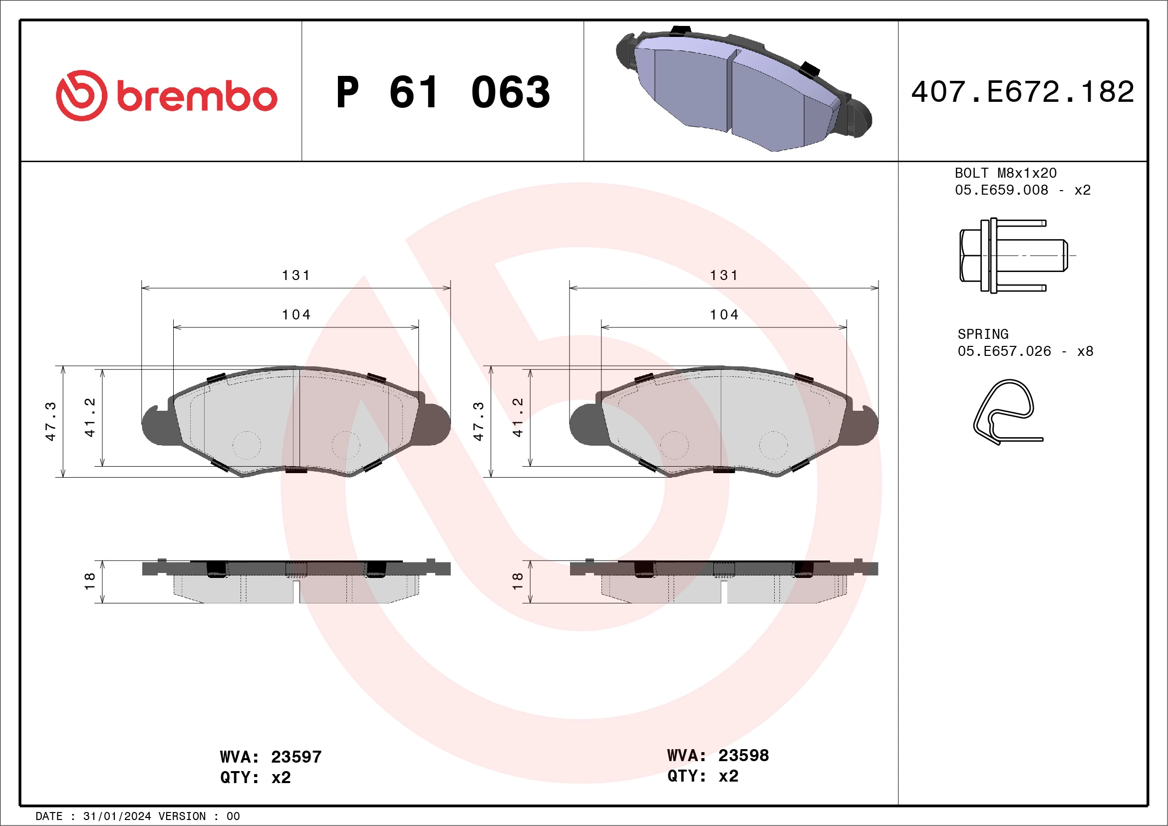 BREMBO fékbetétkészlet, tárcsafék - P 61 063 - TothCarparts