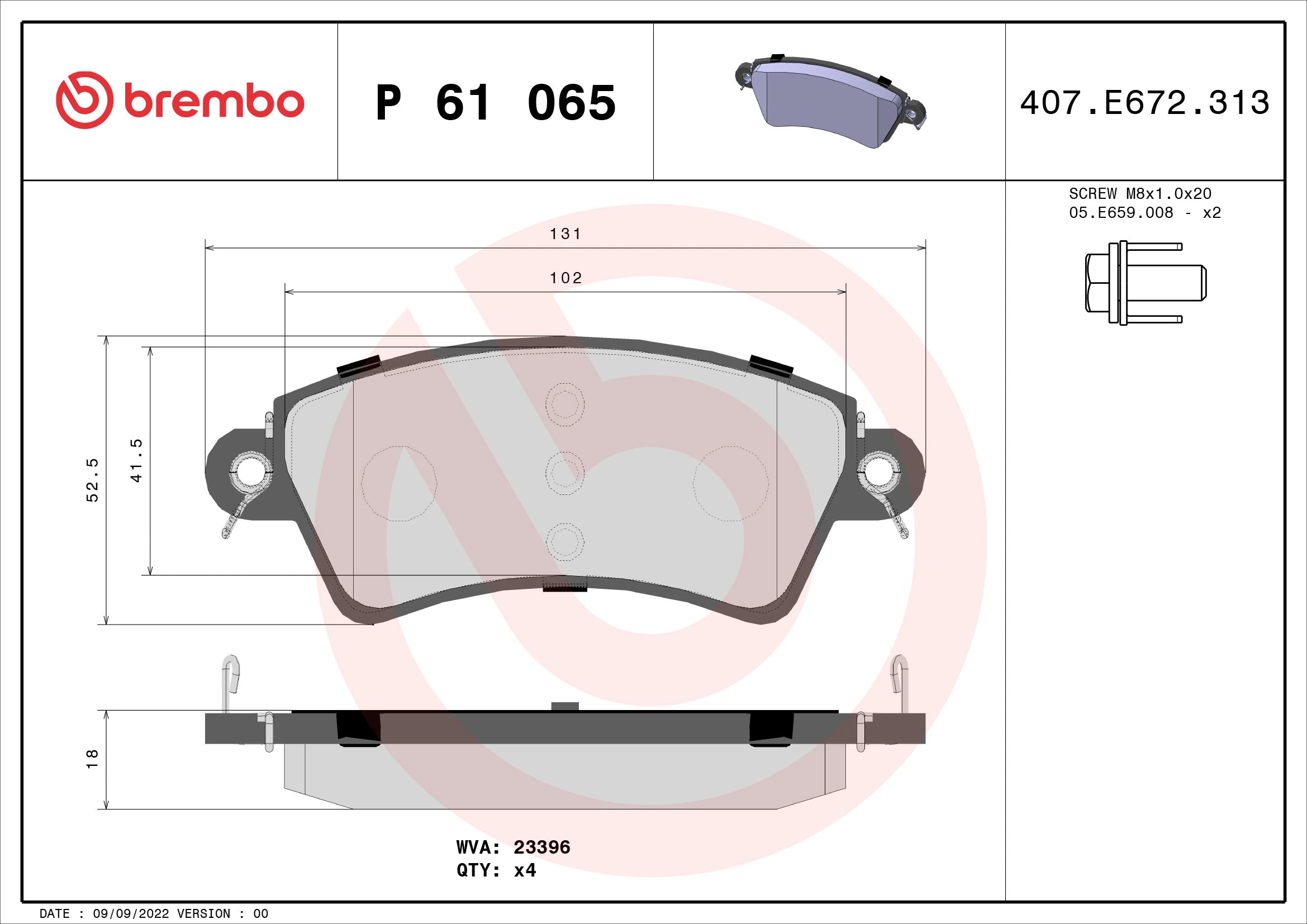 BREMBO fékbetétkészlet, tárcsafék - P 61 065 - TothCarparts