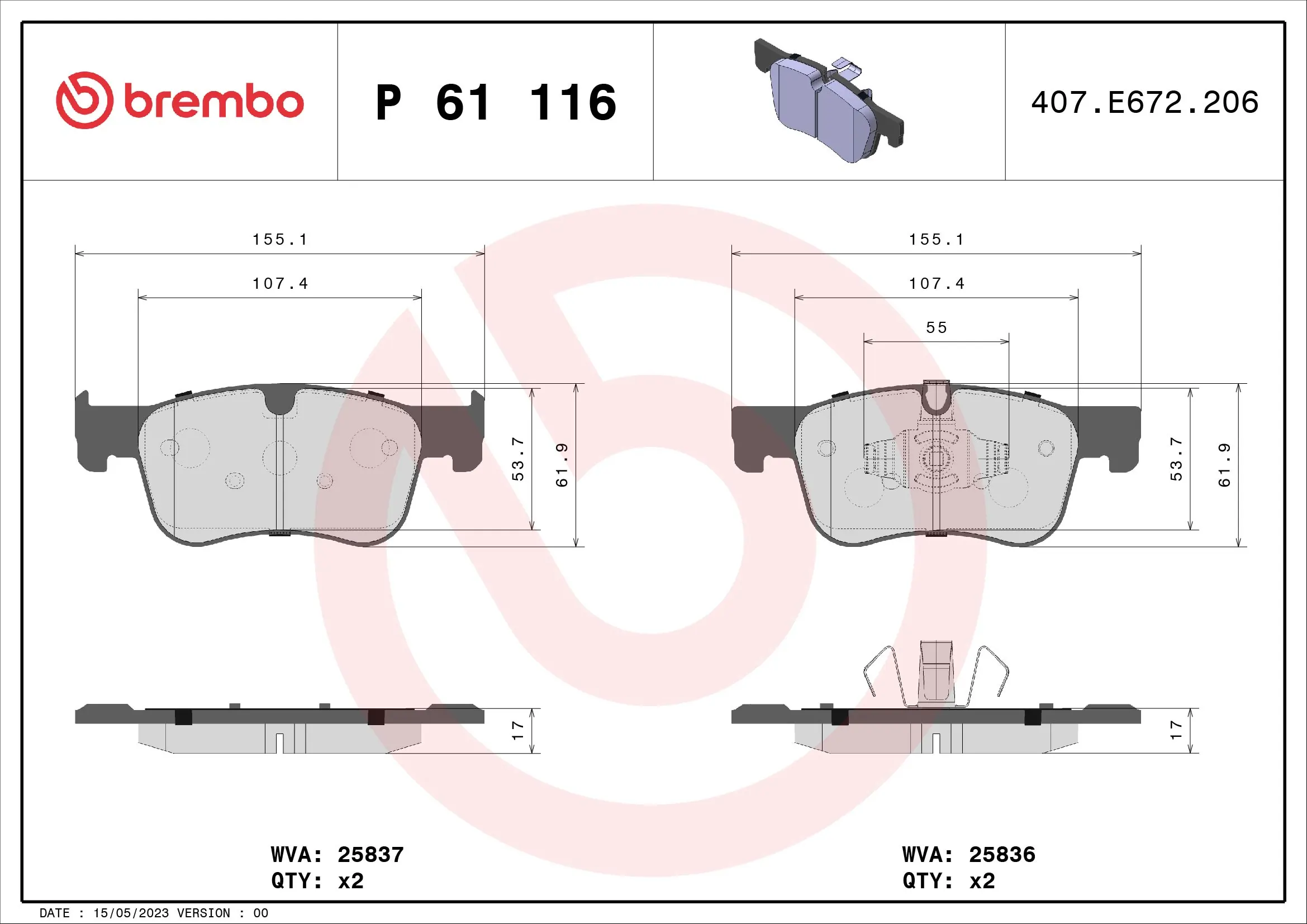 BREMBO fékbetétkészlet, tárcsafék - P 61 116 - TothCarparts