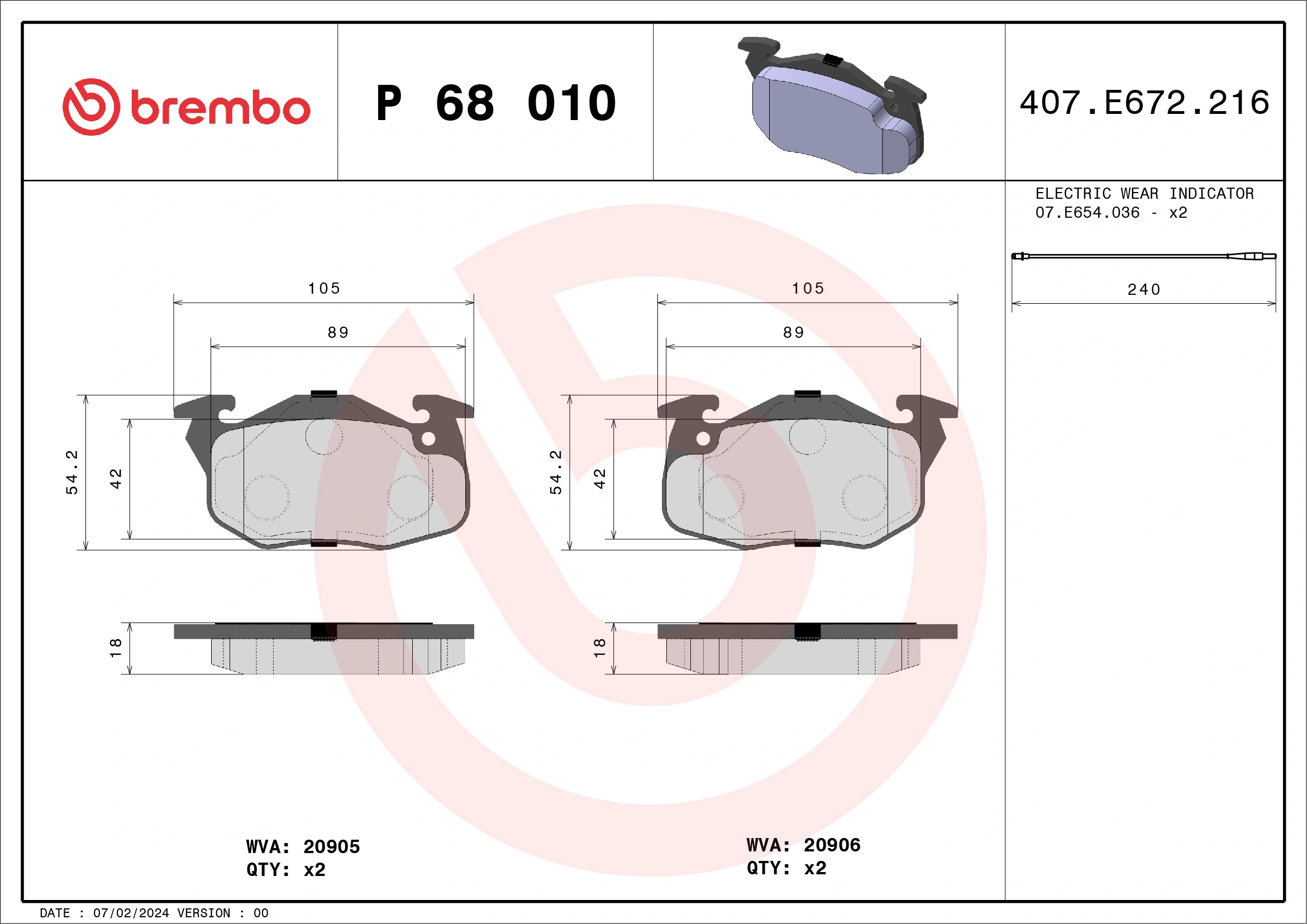 BREMBO fékbetétkészlet, tárcsafék - P 68 010 - TothCarparts