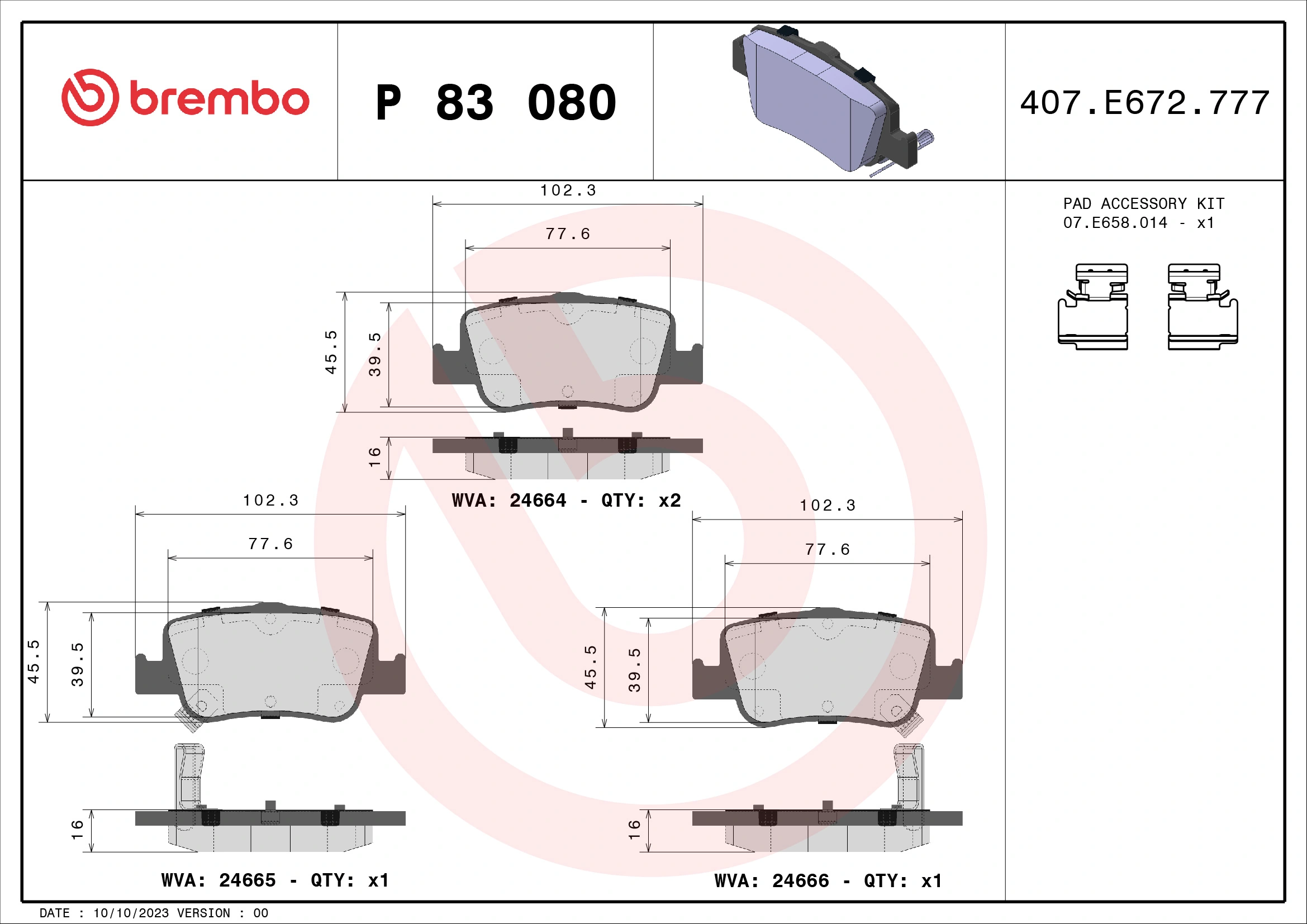 BREMBO fékbetétkészlet, tárcsafék - P 83 080 - TothCarparts