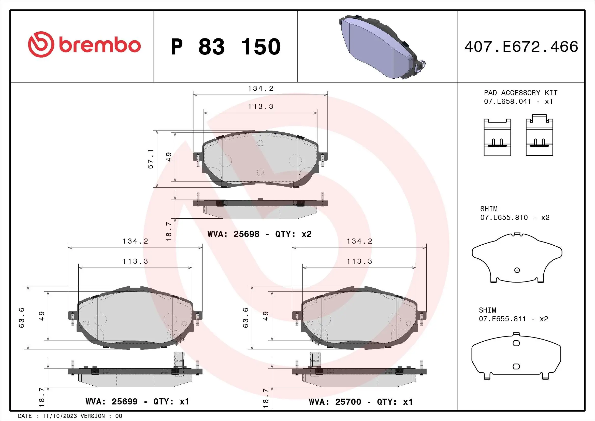 BREMBO fékbetétkészlet, tárcsafék - P 83 150 - TothCarparts