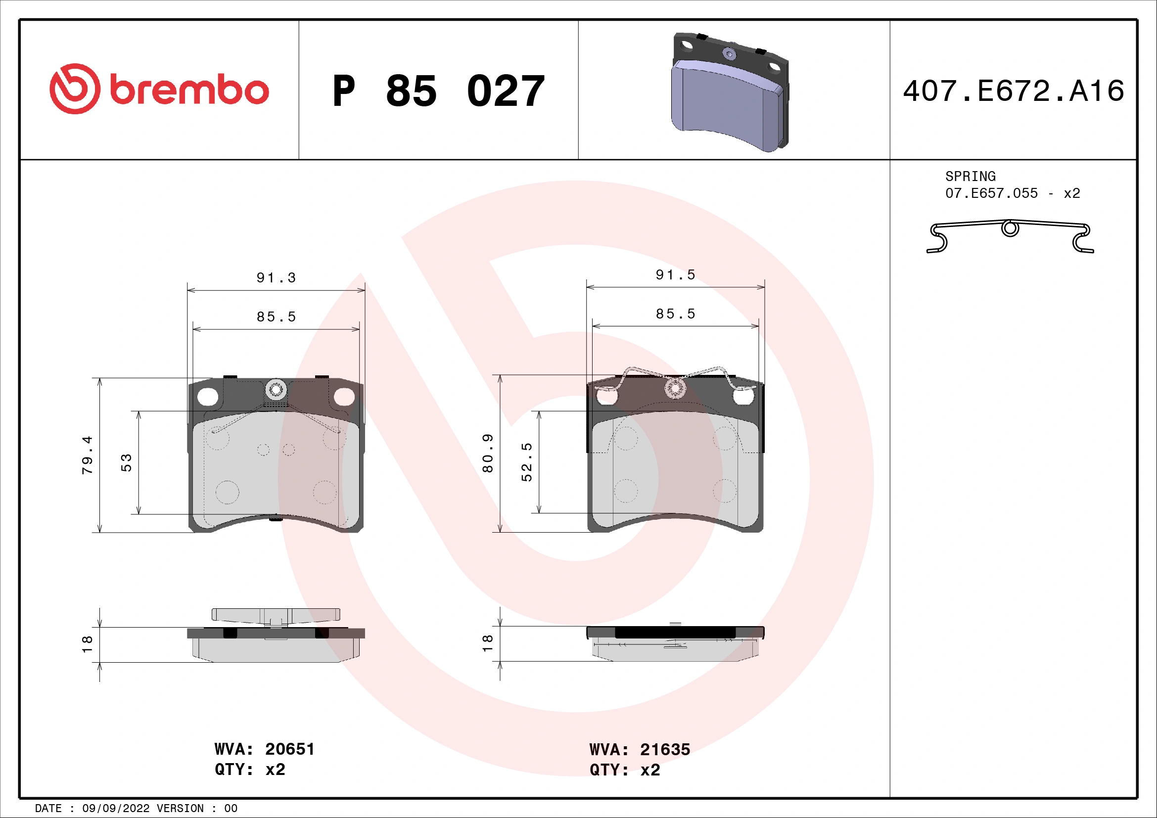 BREMBO fékbetétkészlet, tárcsafék - P 85 027 - TothCarparts