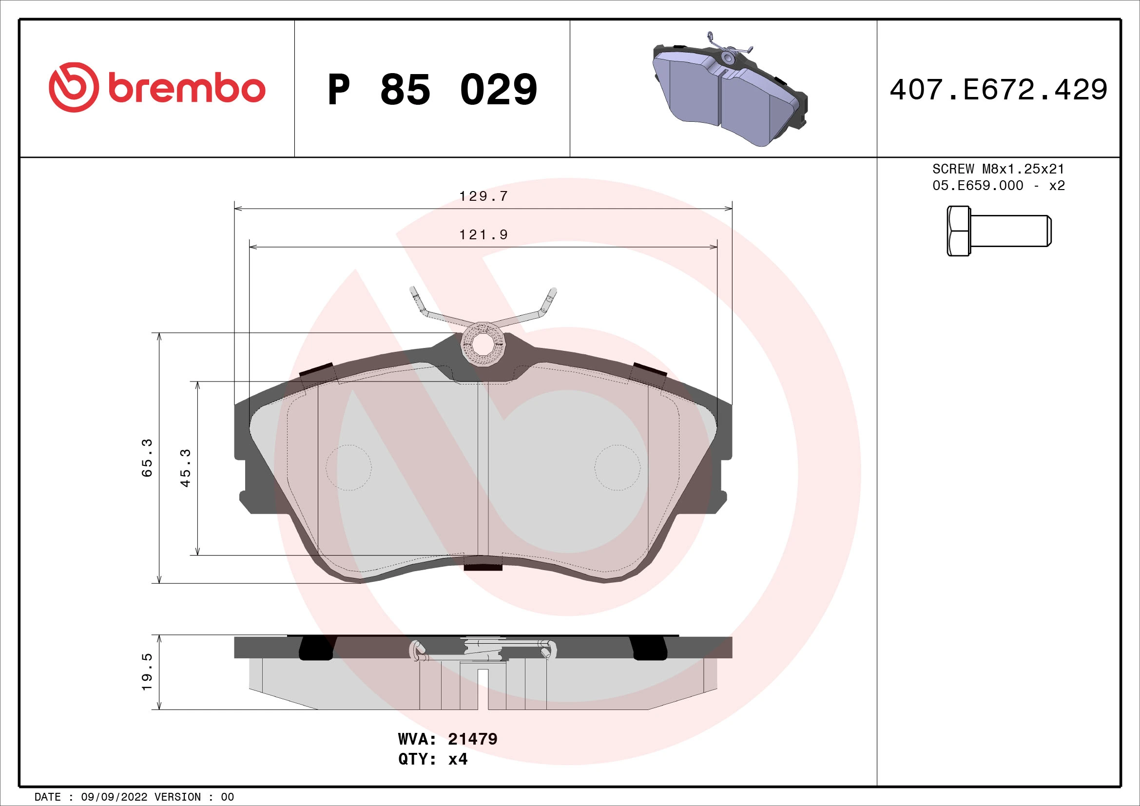 BREMBO fékbetétkészlet, tárcsafék - P 85 029 - TothCarparts