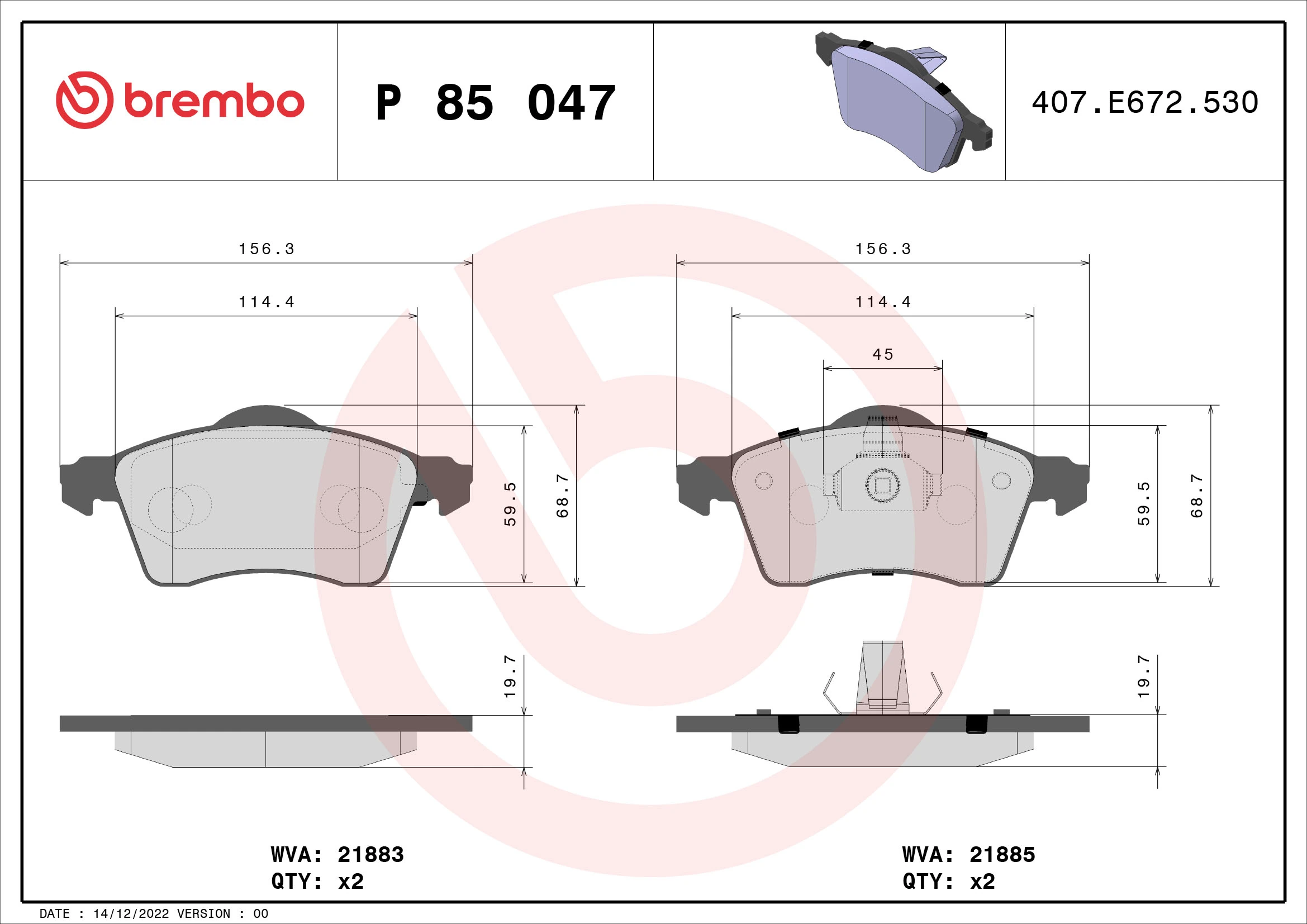 BREMBO fékbetétkészlet, tárcsafék - P 85 047 - TothCarparts