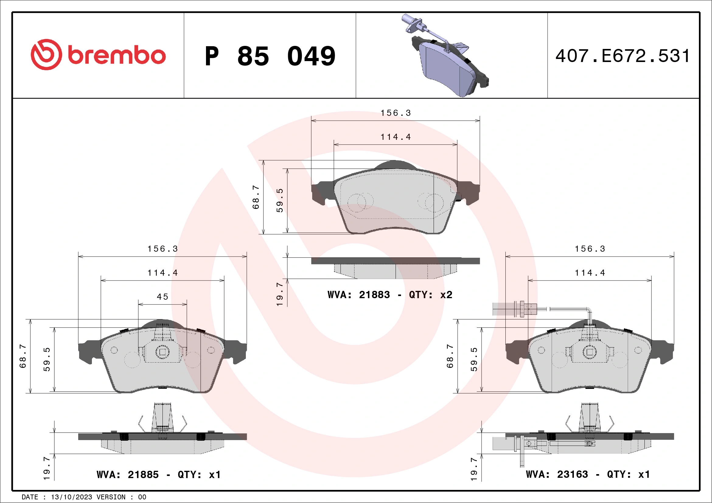 BREMBO fékbetétkészlet, tárcsafék - P 85 049 - TothCarparts