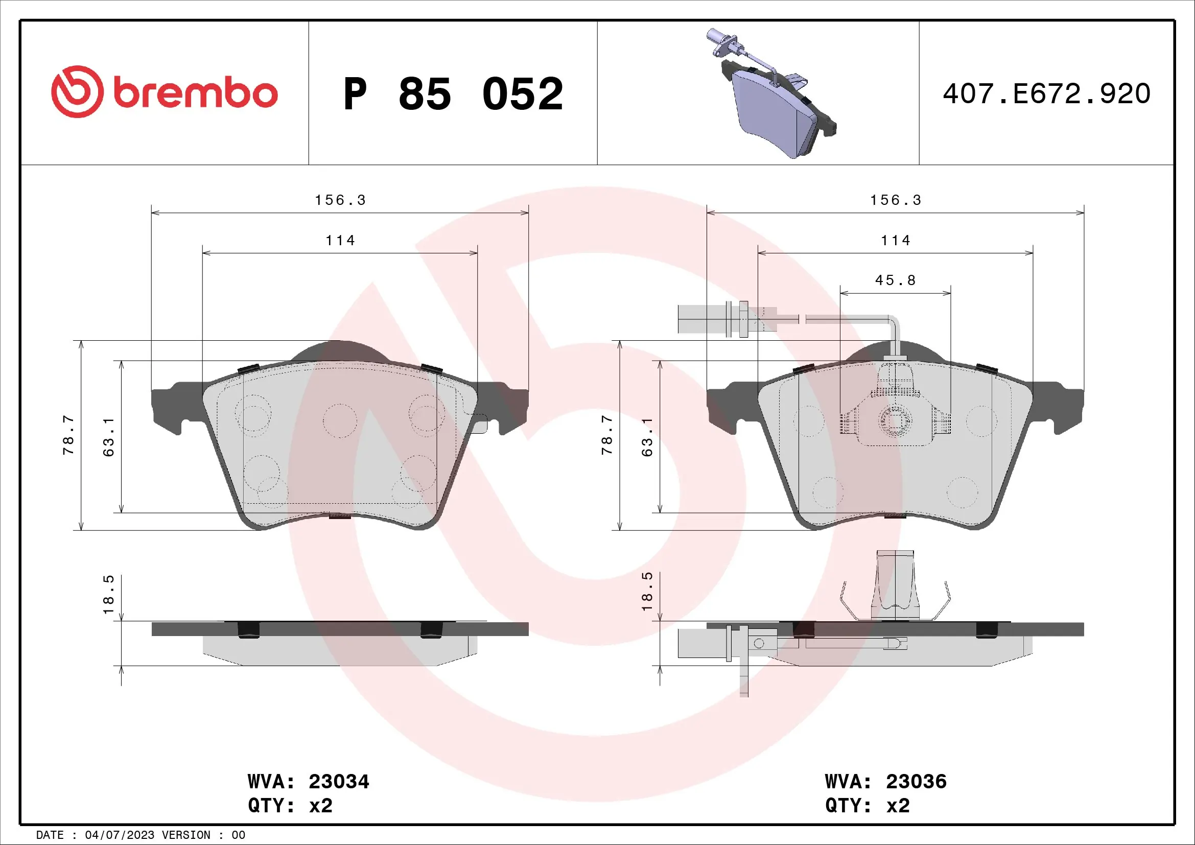 BREMBO fékbetétkészlet, tárcsafék - P 85 052 - TothCarparts