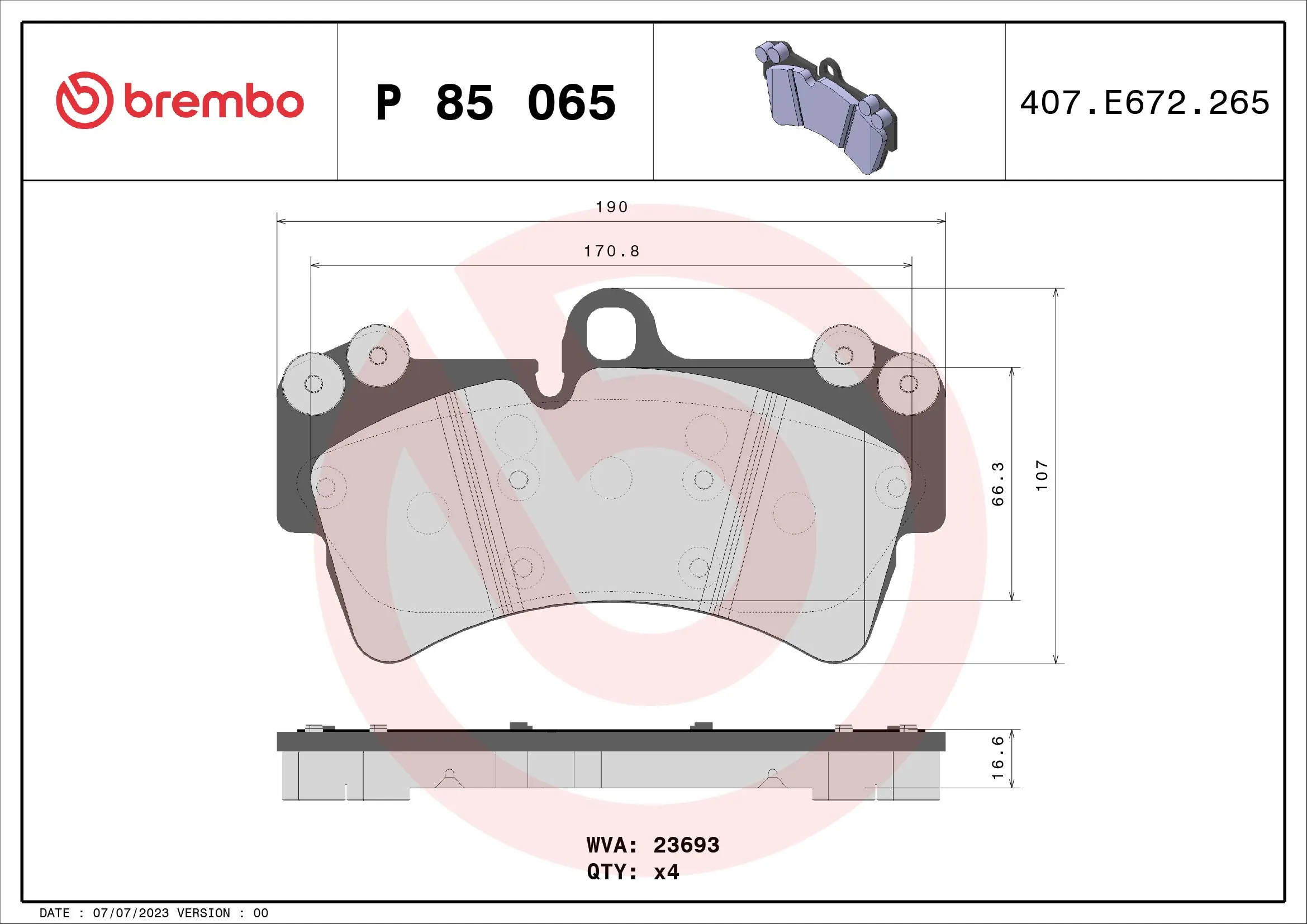 BREMBO fékbetétkészlet, tárcsafék - P 85 065 - TothCarparts
