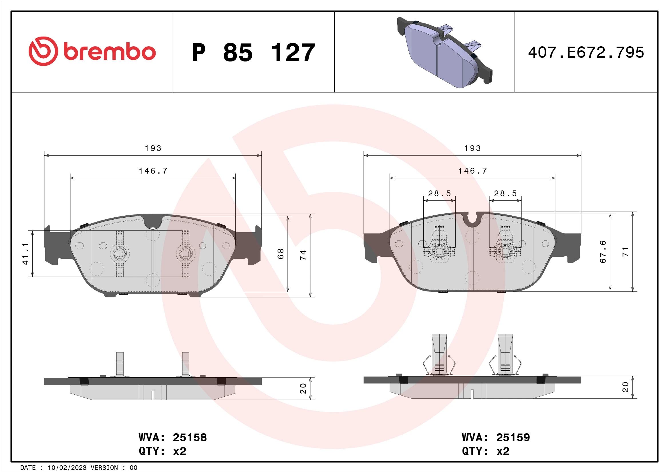 BREMBO fékbetétkészlet, tárcsafék - P 85 127 - TothCarparts