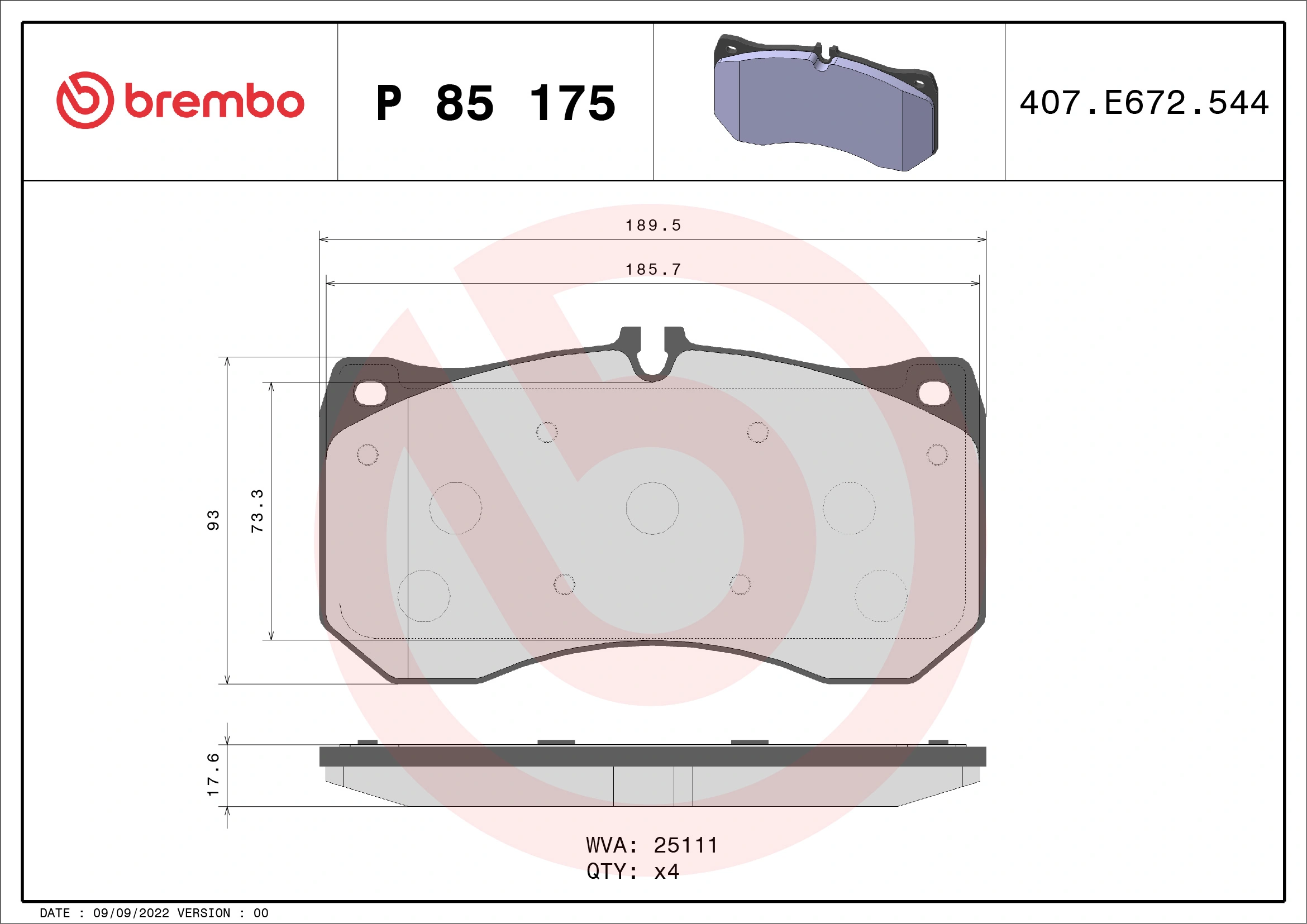 BREMBO fékbetétkészlet, tárcsafék - P 85 175 - TothCarparts