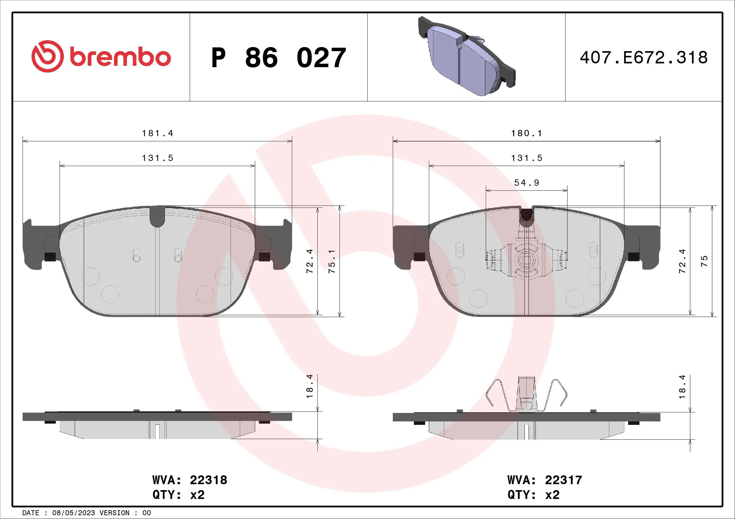 BREMBO fékbetétkészlet, tárcsafék - P 86 027 - TothCarparts