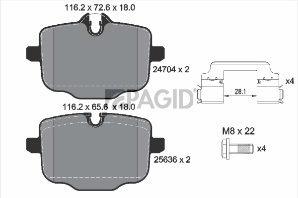 PAGID fékbetétkészlet, tárcsafék - T2558N - TothCarparts
